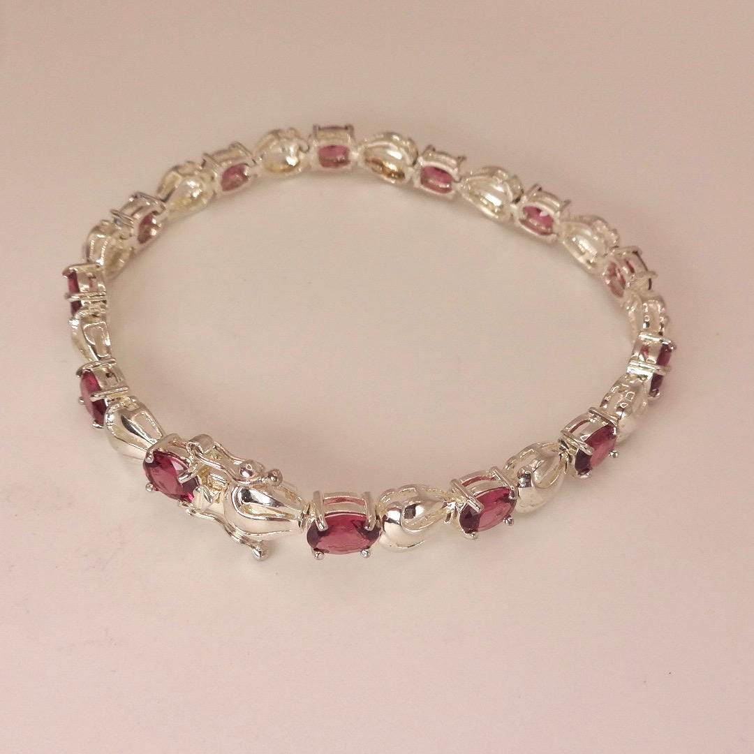 Vintage Bohemian Red Garnet Bracelet 925 Sterling Silver