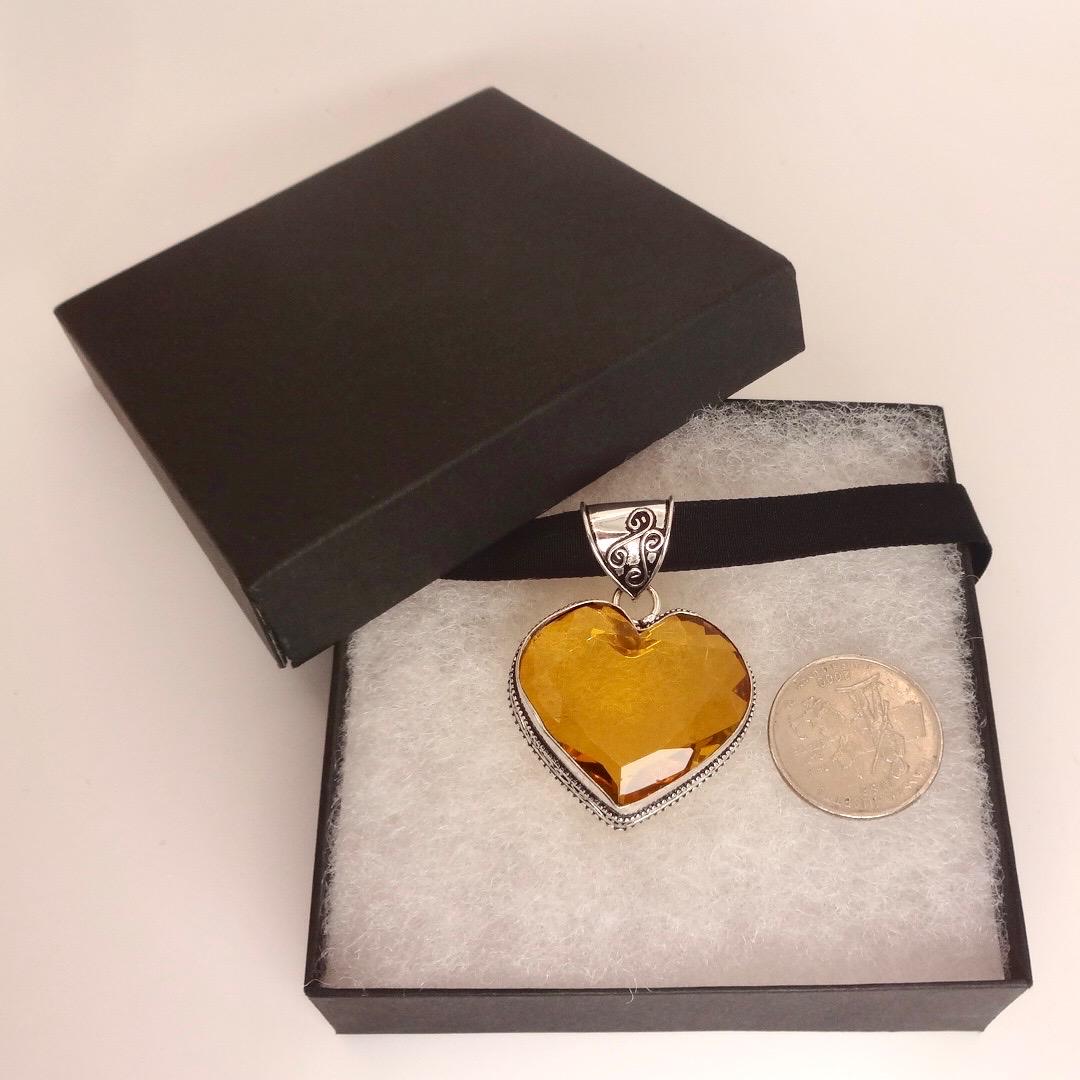 Vintage Amber Glass Heart Antique Black Velvet Ribbon Choker Necklace
