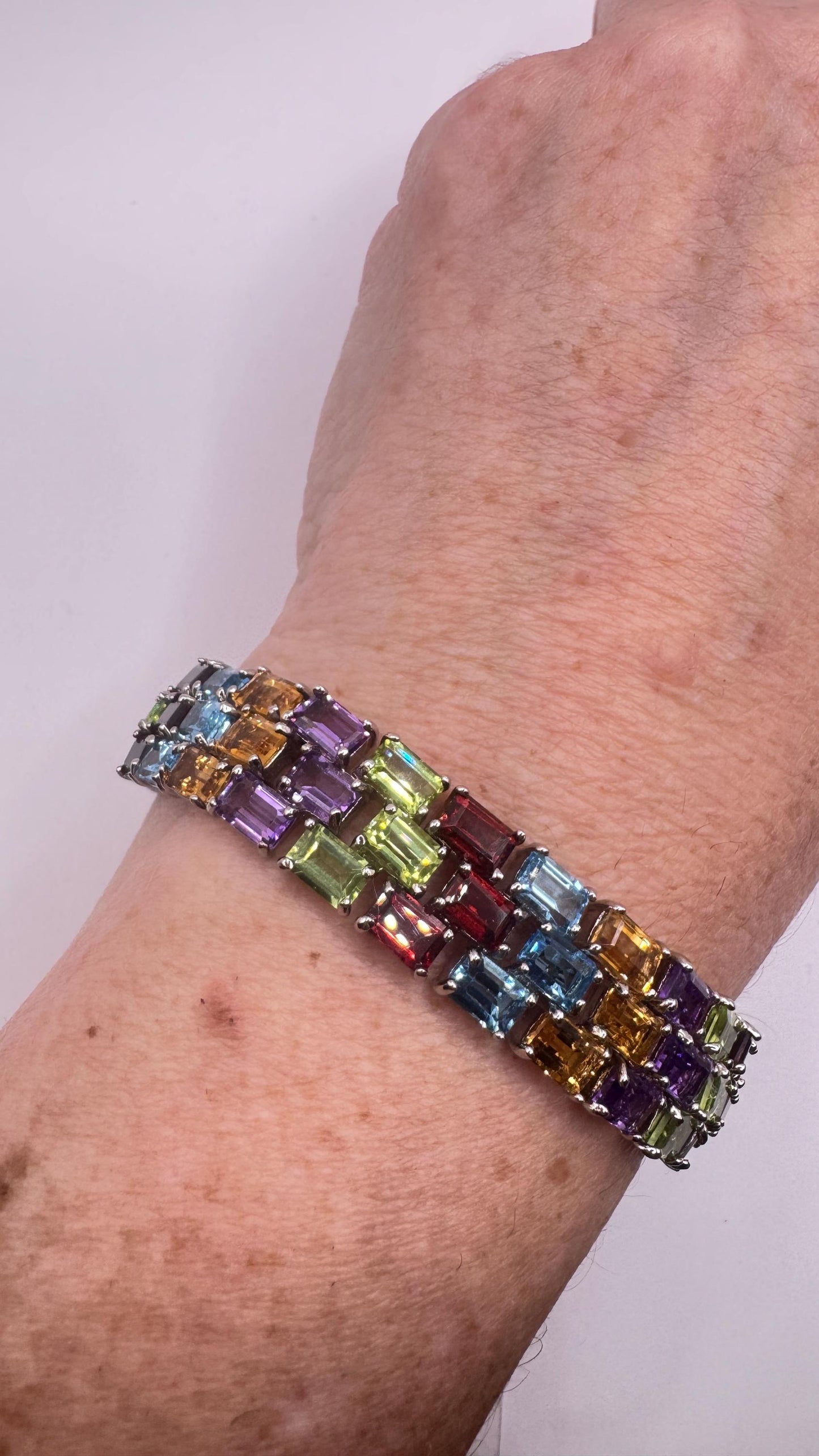 Vintage Garnet Amethyst Citrine Blue Topaz Peridot in 925 Sterling Silver Tennis Bracelet