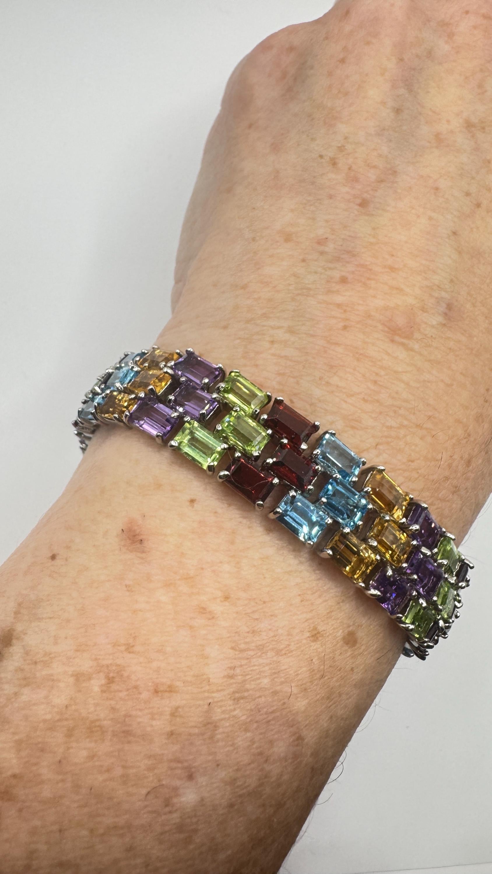 Vintage Garnet Amethyst Citrine Blue Topaz Peridot in 925 Sterling Silver Tennis Bracelet