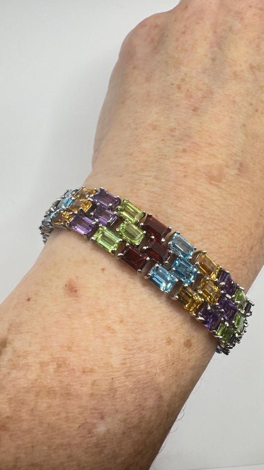 Vintage Garnet Amethyst Citrine Blue Topaz Peridot in 925 Sterling Silver Tennis Bracelet