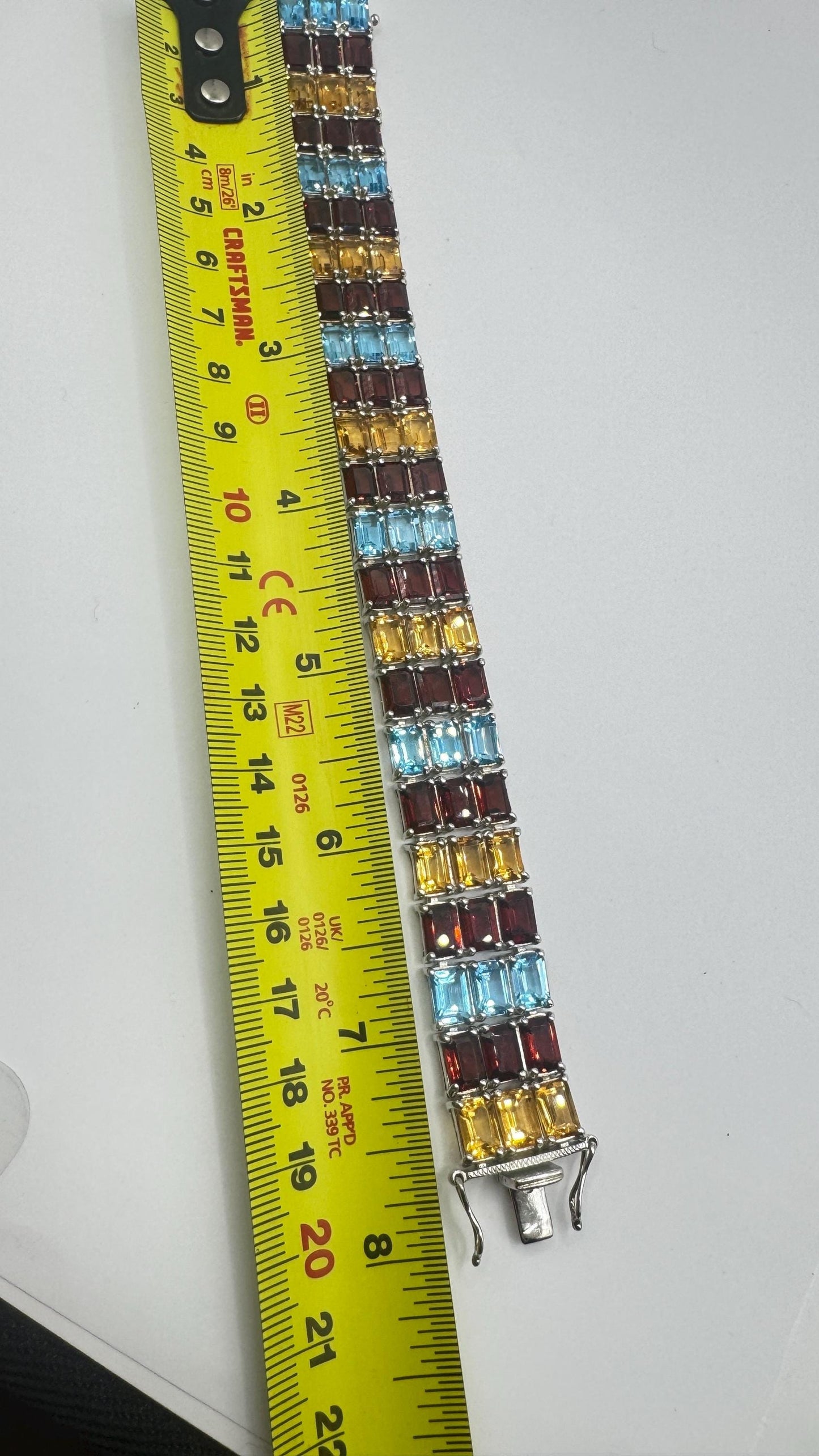 Handmade Garnet Citrine Blue Topaz in 925 Sterling Silver Tennis Bracelet