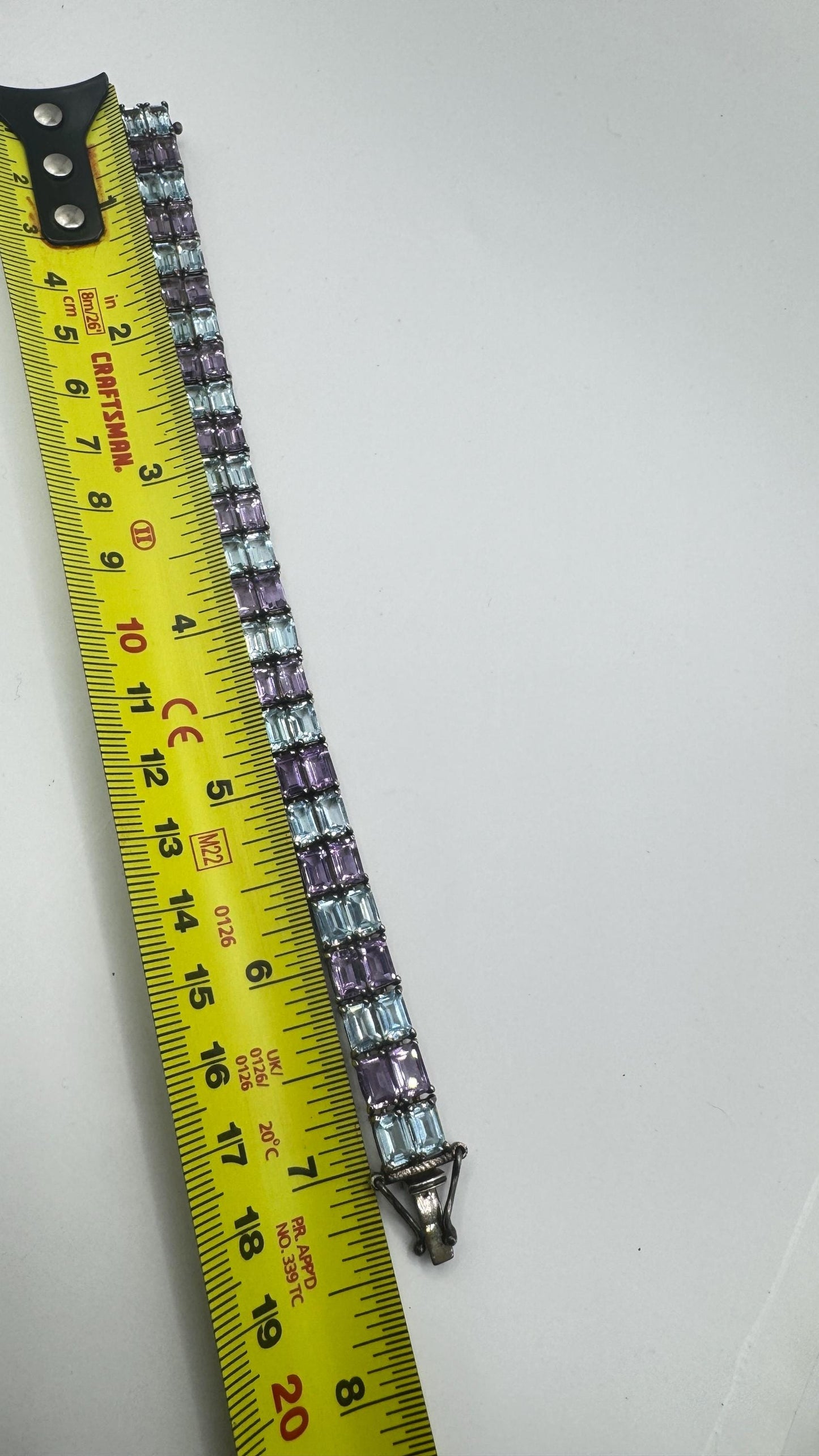 Vintage Amethyst Blue Topaz 925 Sterling Silver Tennis Bracelet