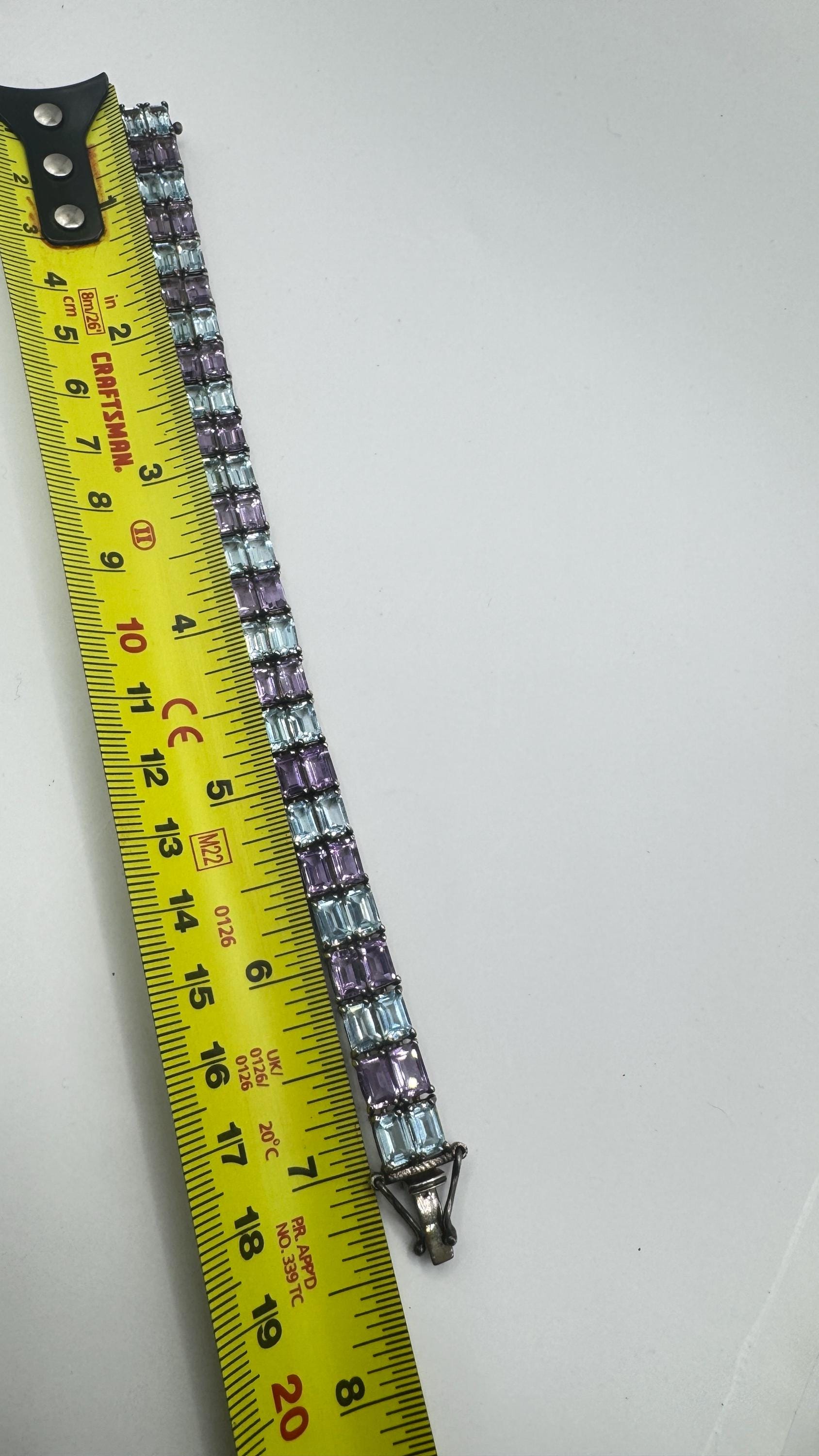 Vintage Amethyst Blue Topaz 925 Sterling Silver Tennis Bracelet