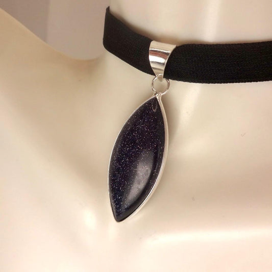 Vintage Black Sandstone silver collar necklace choker
