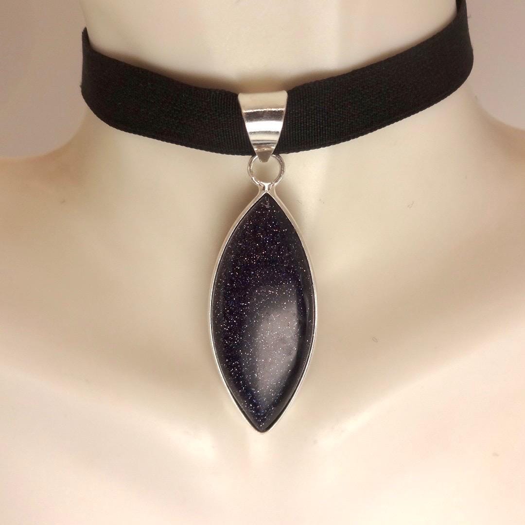 Vintage Black Sandstone silver collar necklace choker