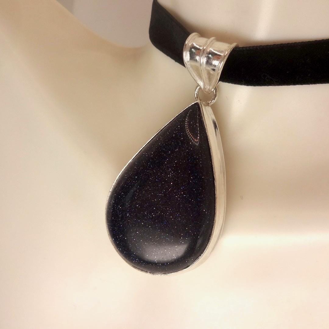 Vintage Black Sandstone silver collar necklace choker