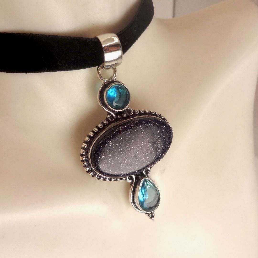 Vintage Black Sandstone silver collar necklace choker