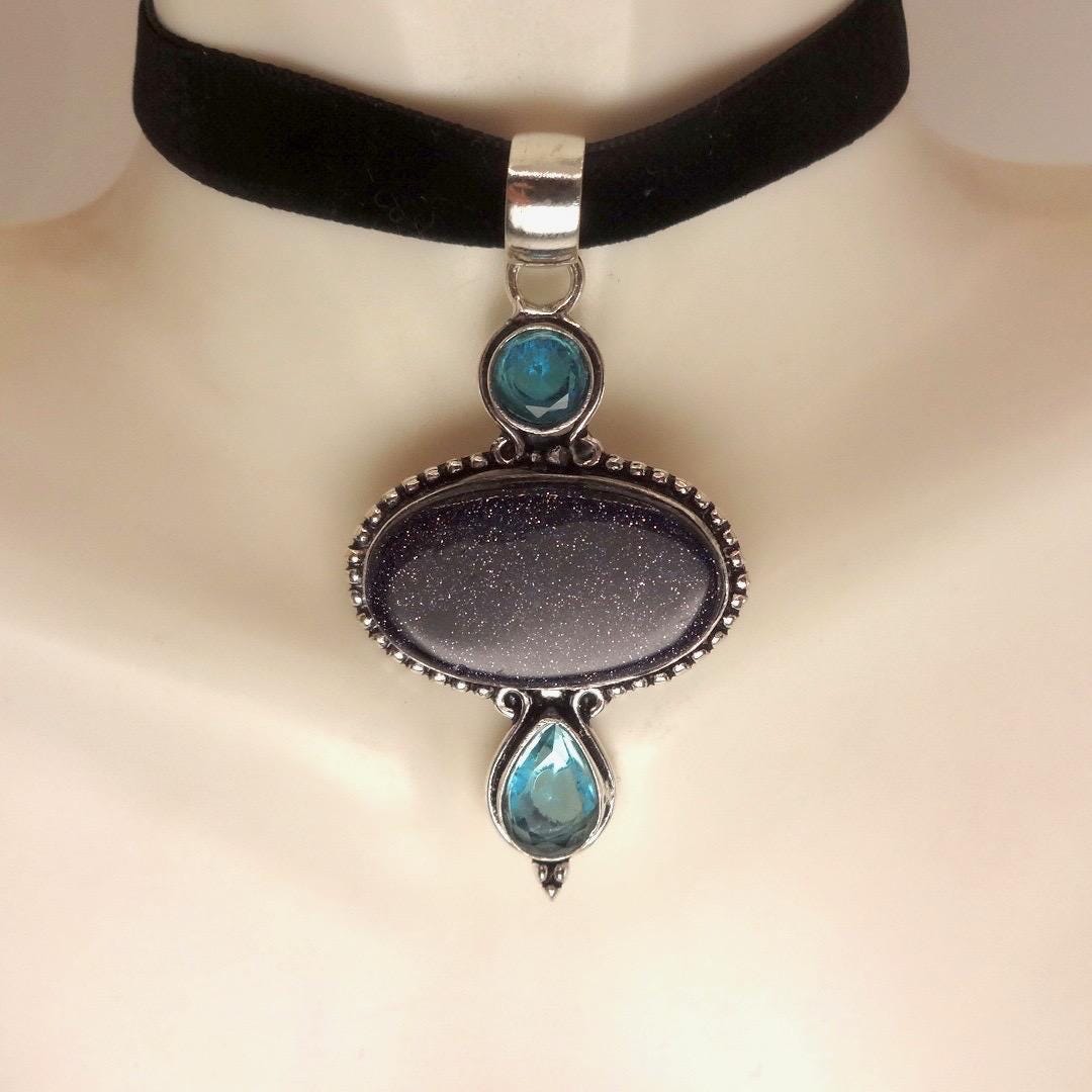 Vintage Black Sandstone silver collar necklace choker