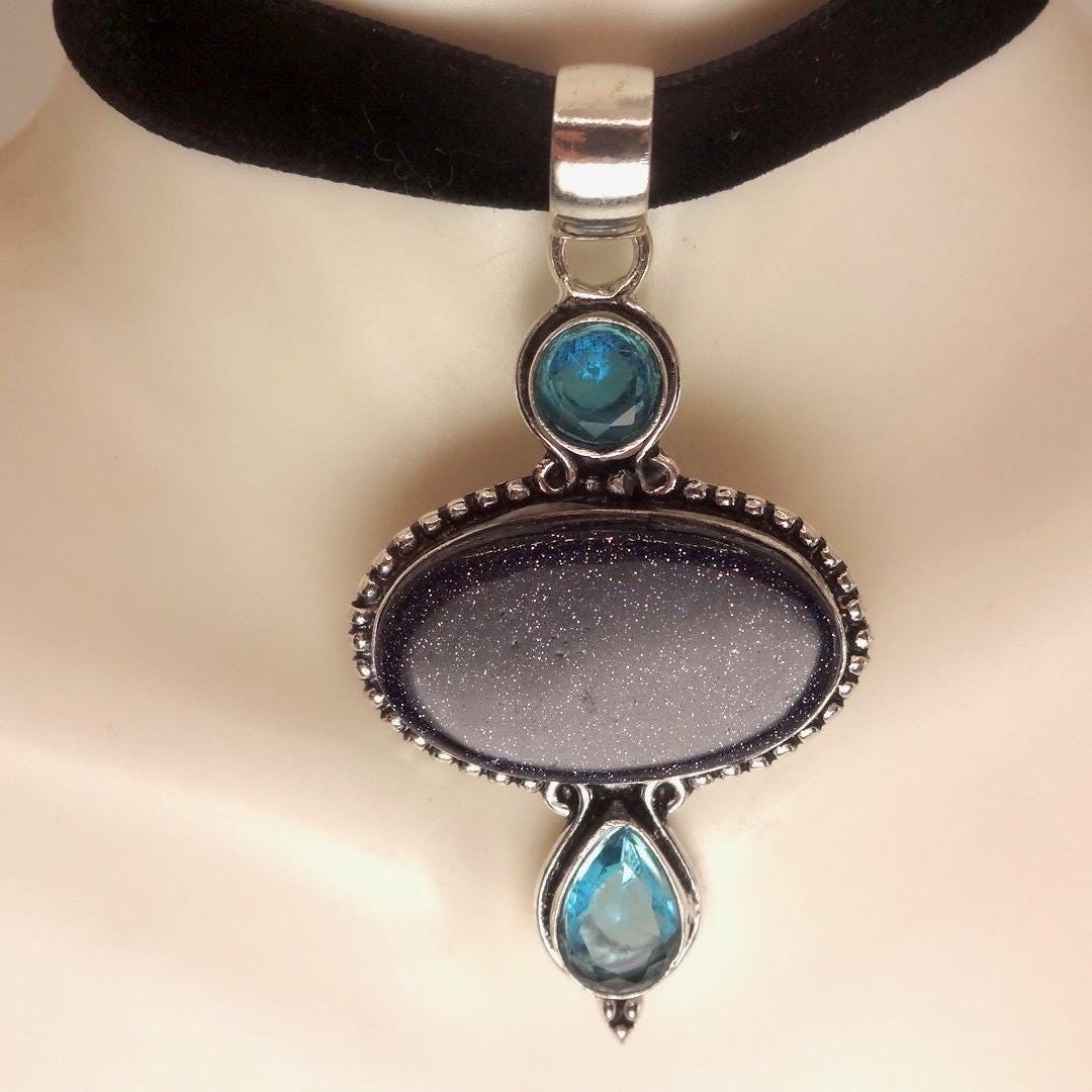 Vintage Black Sandstone silver collar necklace choker