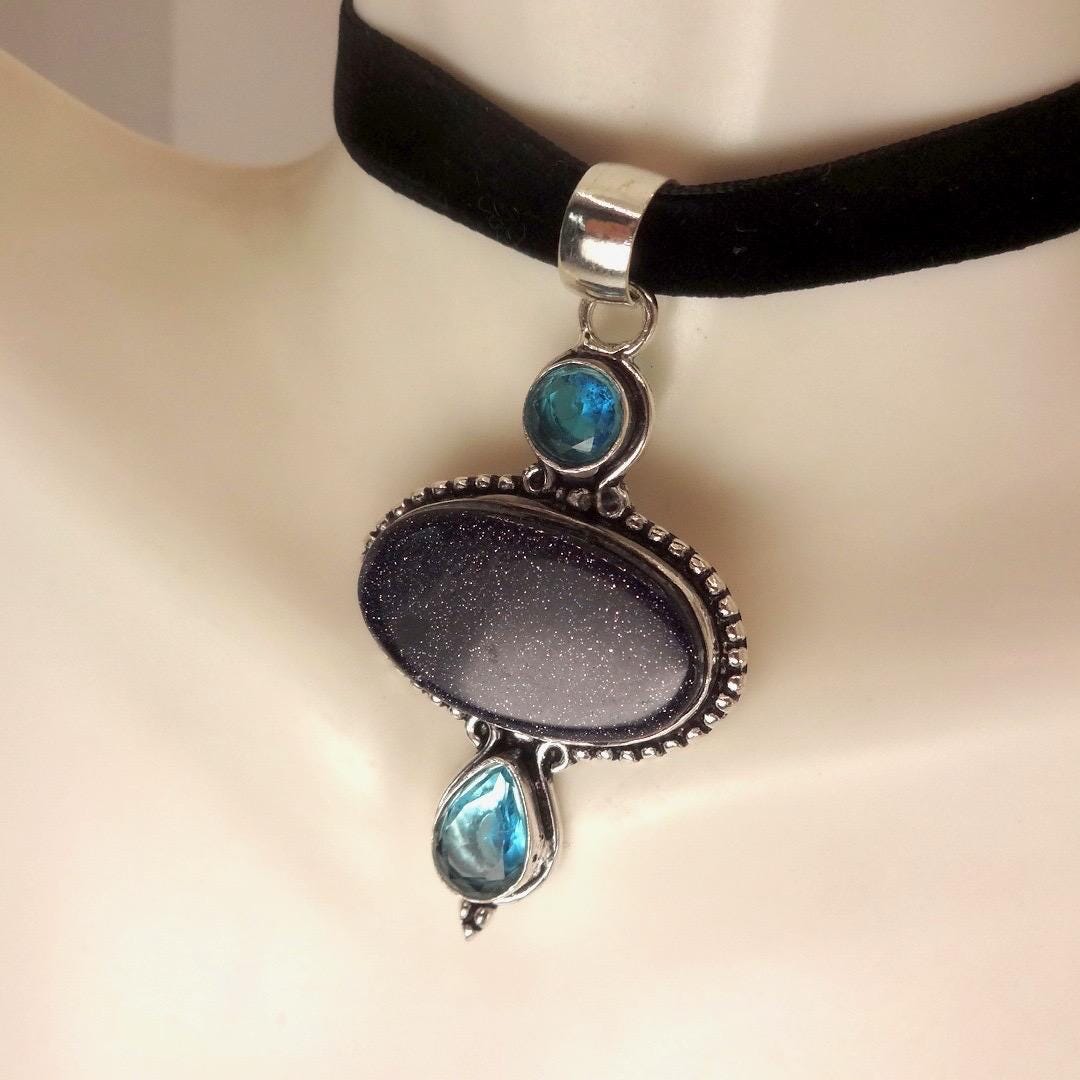 Vintage Black Sandstone silver collar necklace choker