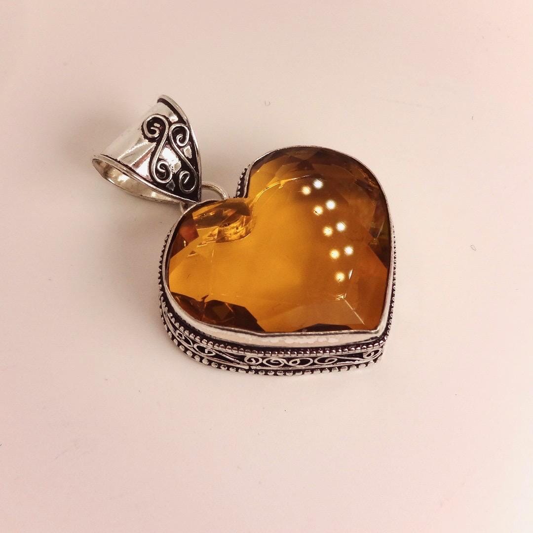 Vintage Amber Glass Heart Antique Black Velvet Ribbon Choker Necklace