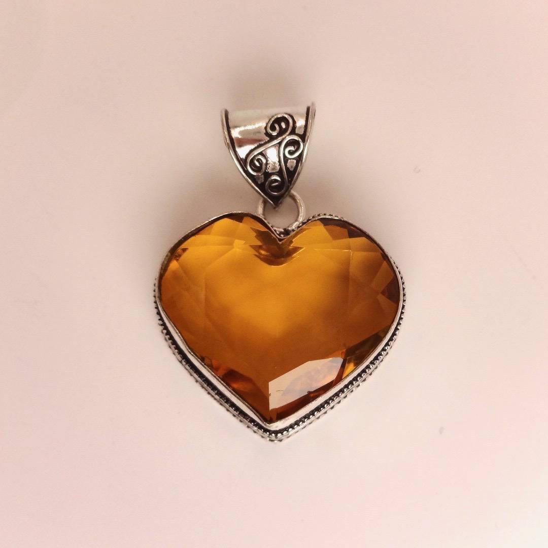Vintage Amber Glass Heart Antique Black Velvet Ribbon Choker Necklace