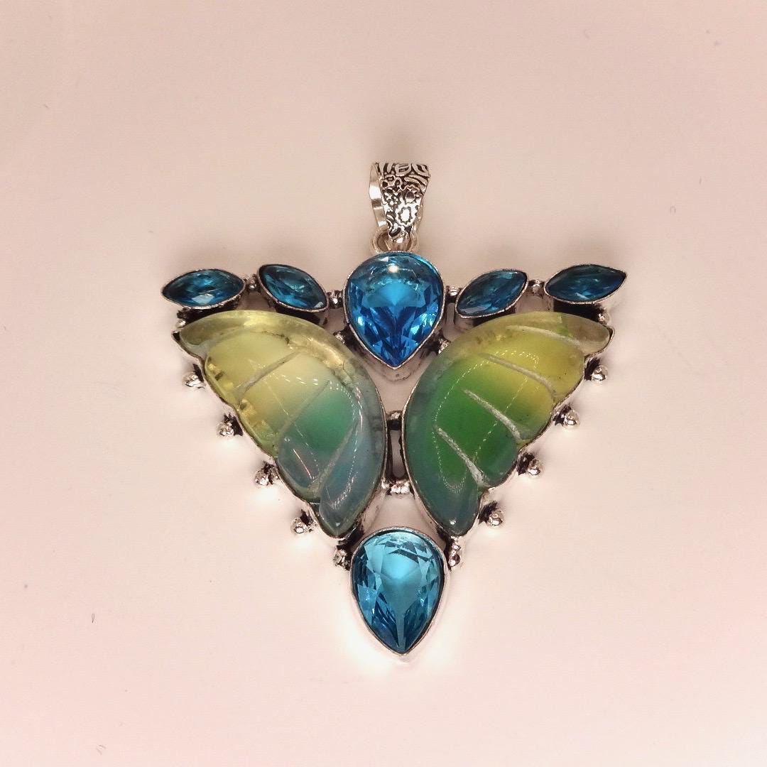 Vintage Glass Butterfly Pendant Necklace Velvet Choker