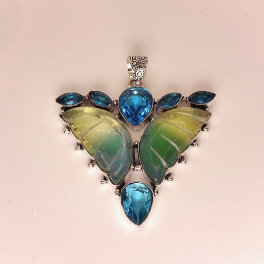 Vintage Glass Butterfly Pendant Necklace Velvet Choker