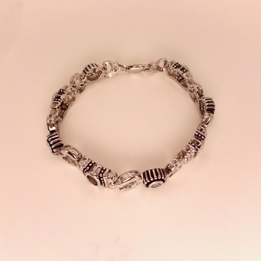 Vintage Red Garnet Clear Quartz Bracelet Sterling Silver Deco Tennis