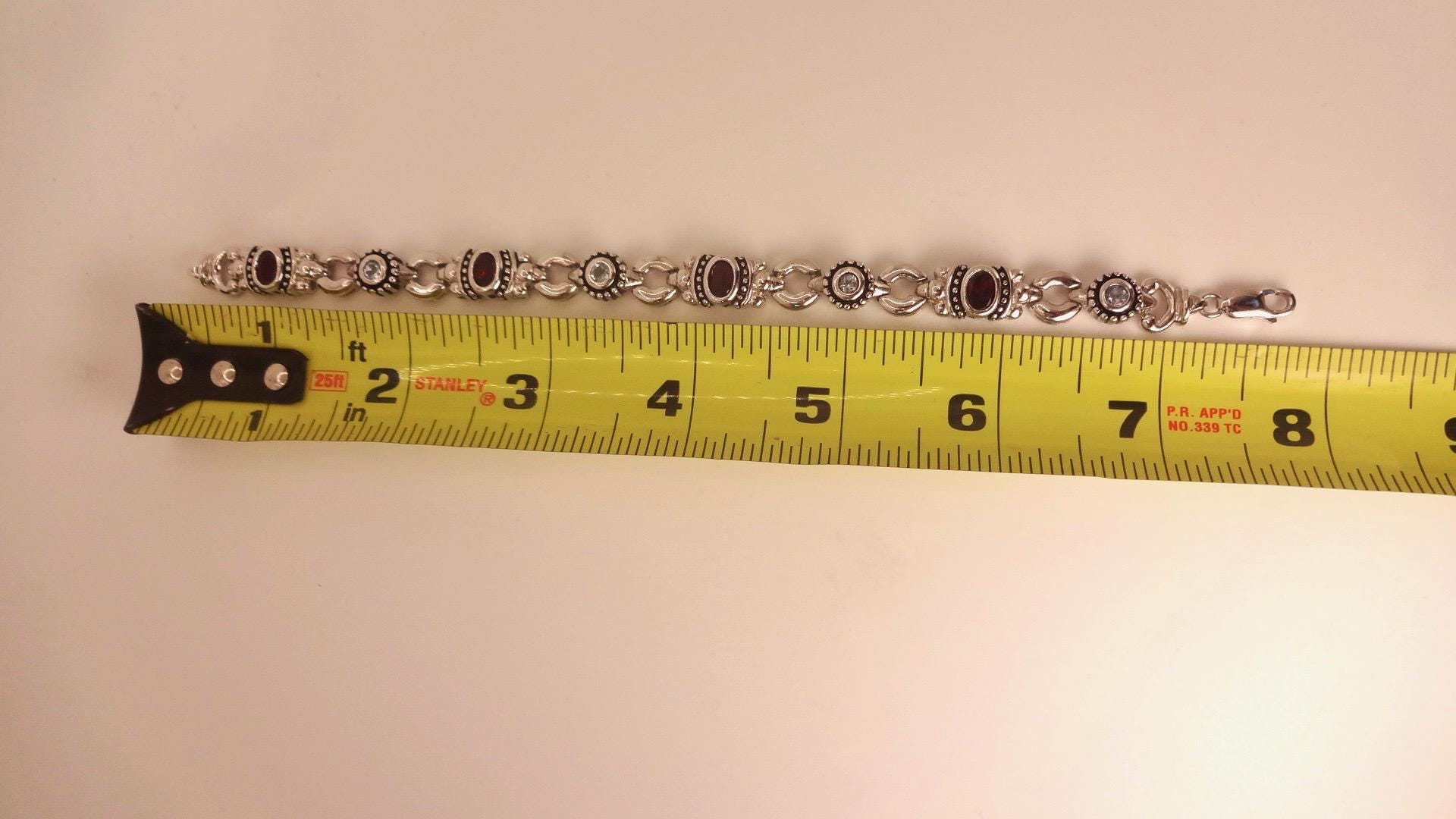 Vintage Red Garnet Clear Quartz Bracelet Sterling Silver Deco Tennis