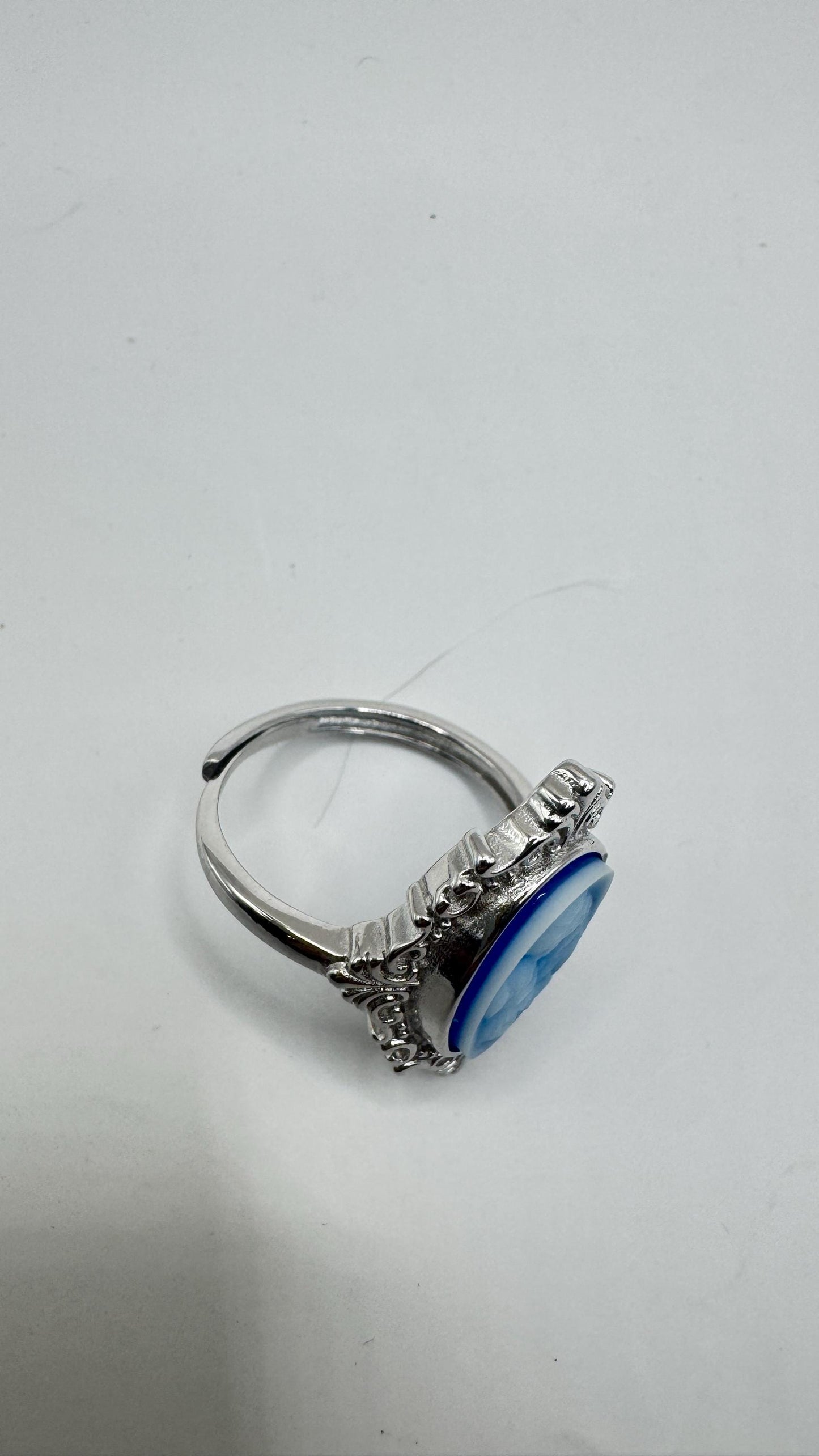 Vintage Blue Onyx Mother Cameo 925 Sterling Silver Cocktail Ring