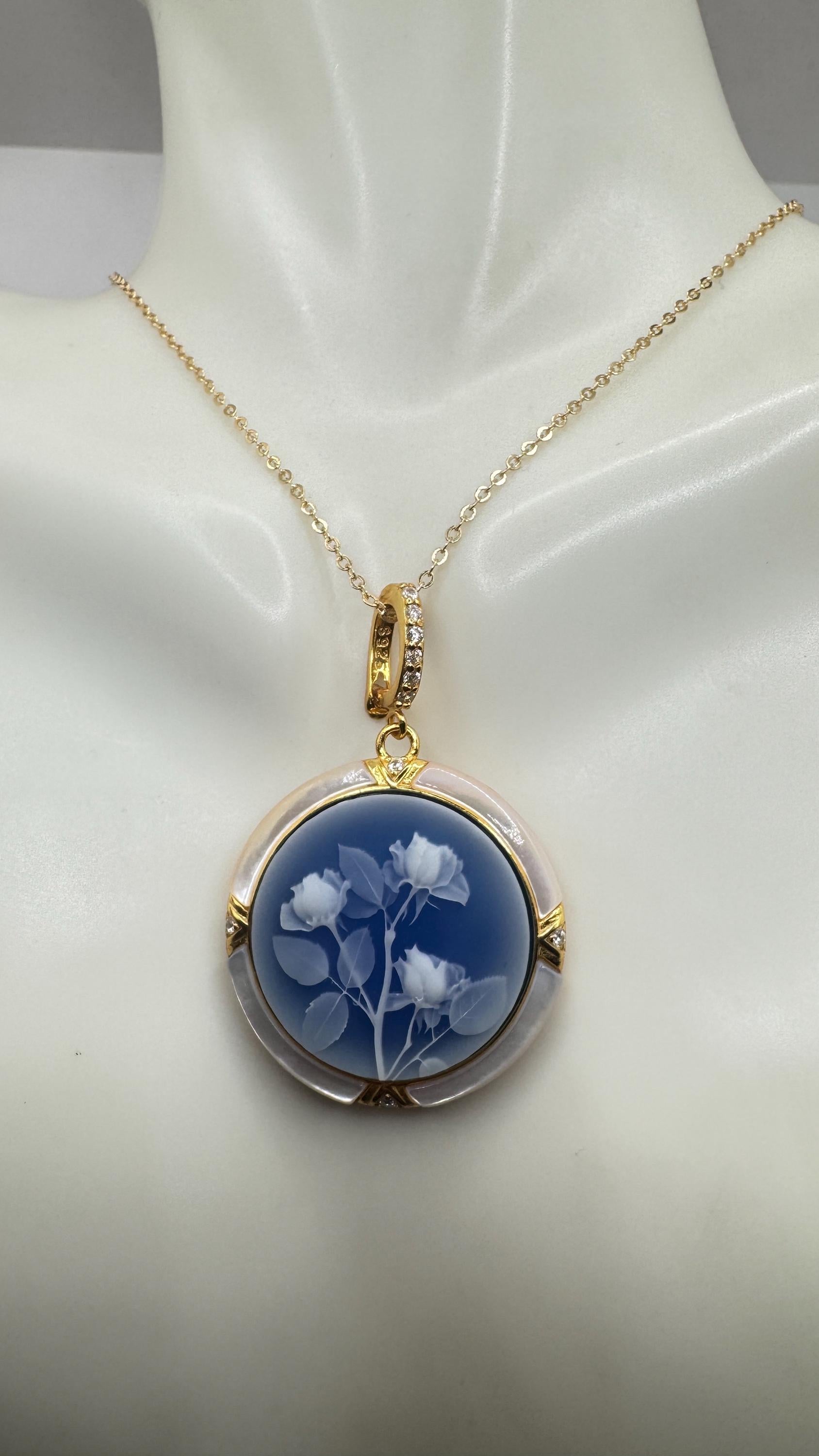 Vintage Rose Flower Cameo 925 Sterling Silver Necklace Choker