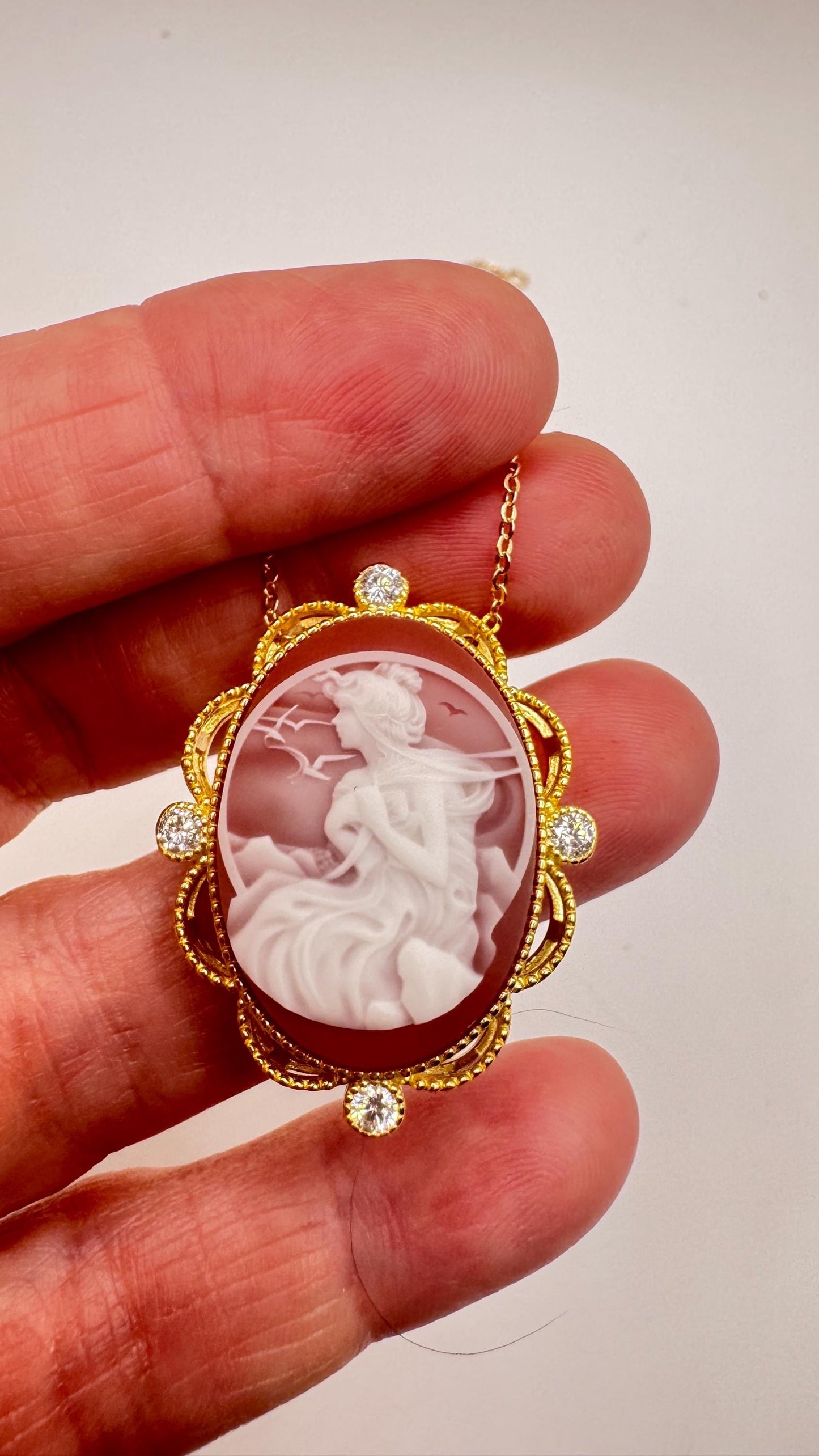 Vintage Red Onyx Cameo Golden 925 Sterling silver Necklace Choker