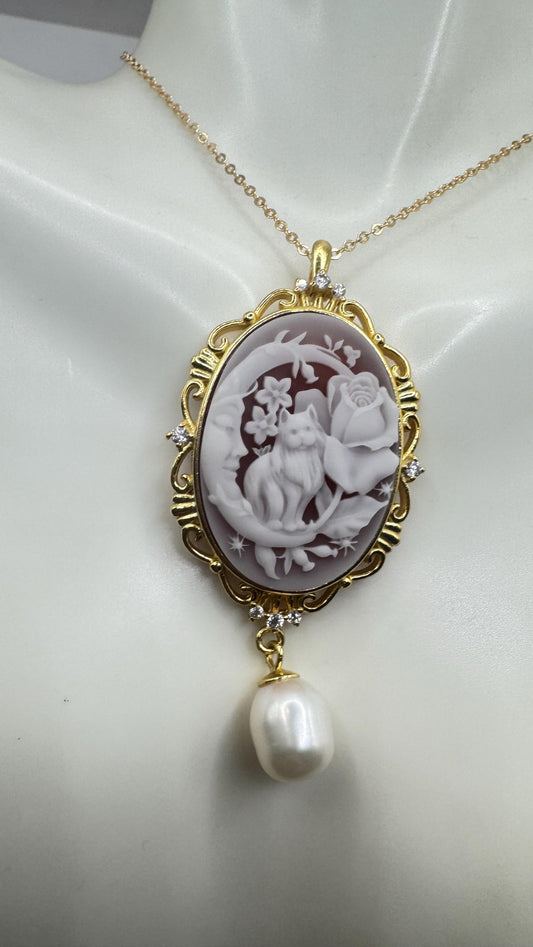 Vintage Red Onyx Cameo Golden 925 Sterling silver Necklace Choker