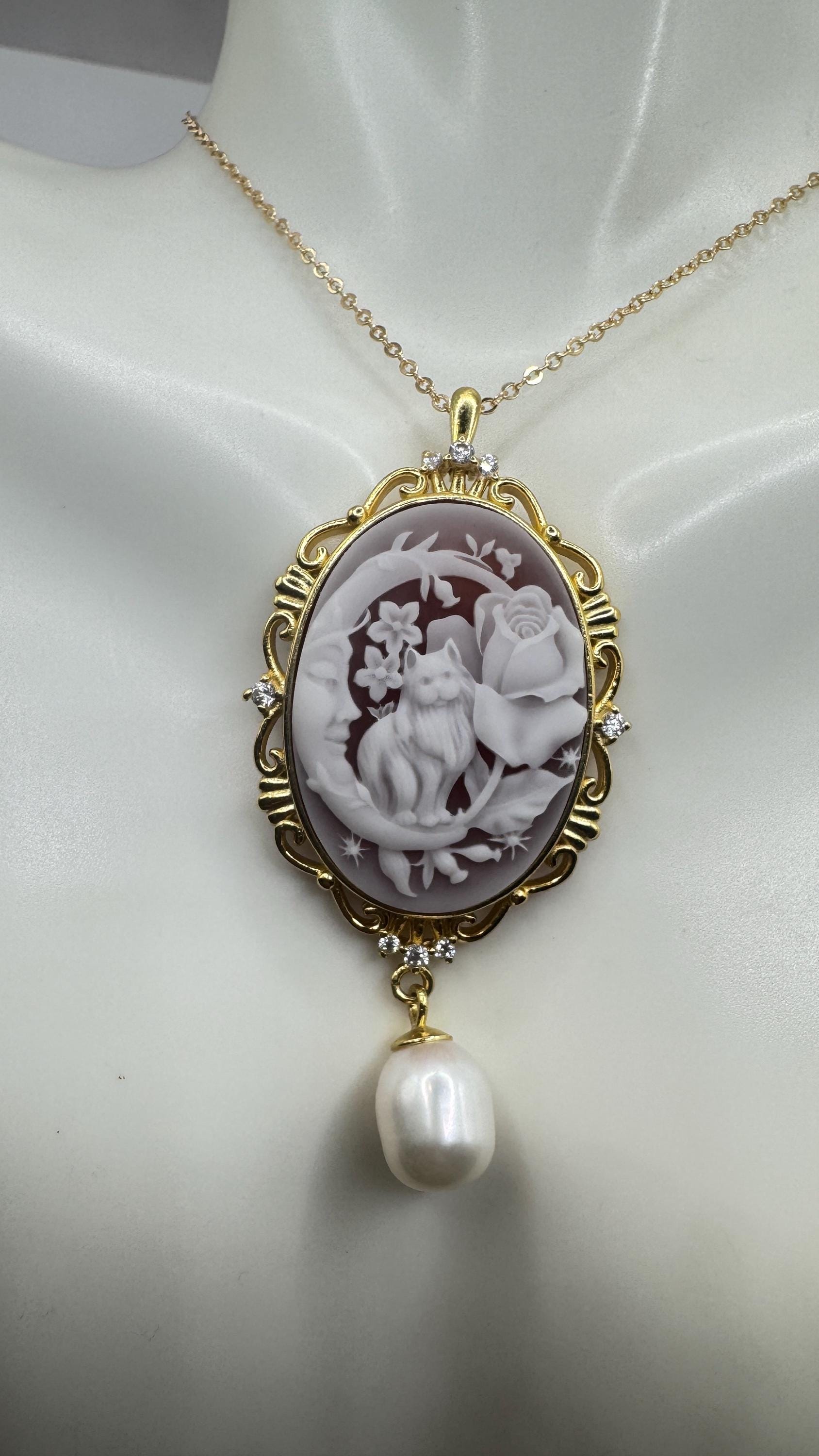 Vintage Red Onyx Cameo Golden 925 Sterling silver Necklace Choker