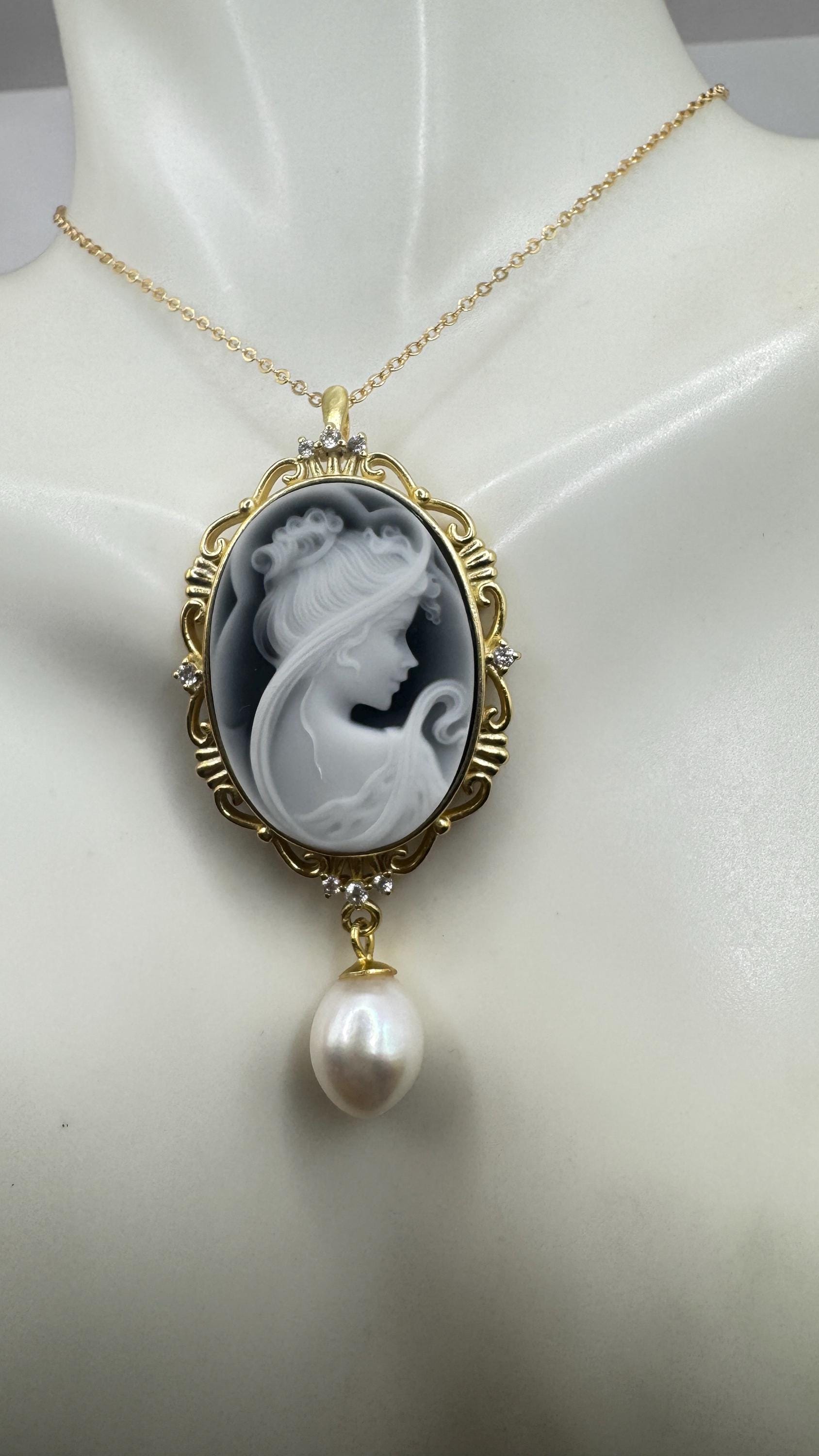 Vintage Onyx Cameo Golden 925 Sterling silver Necklace Choker