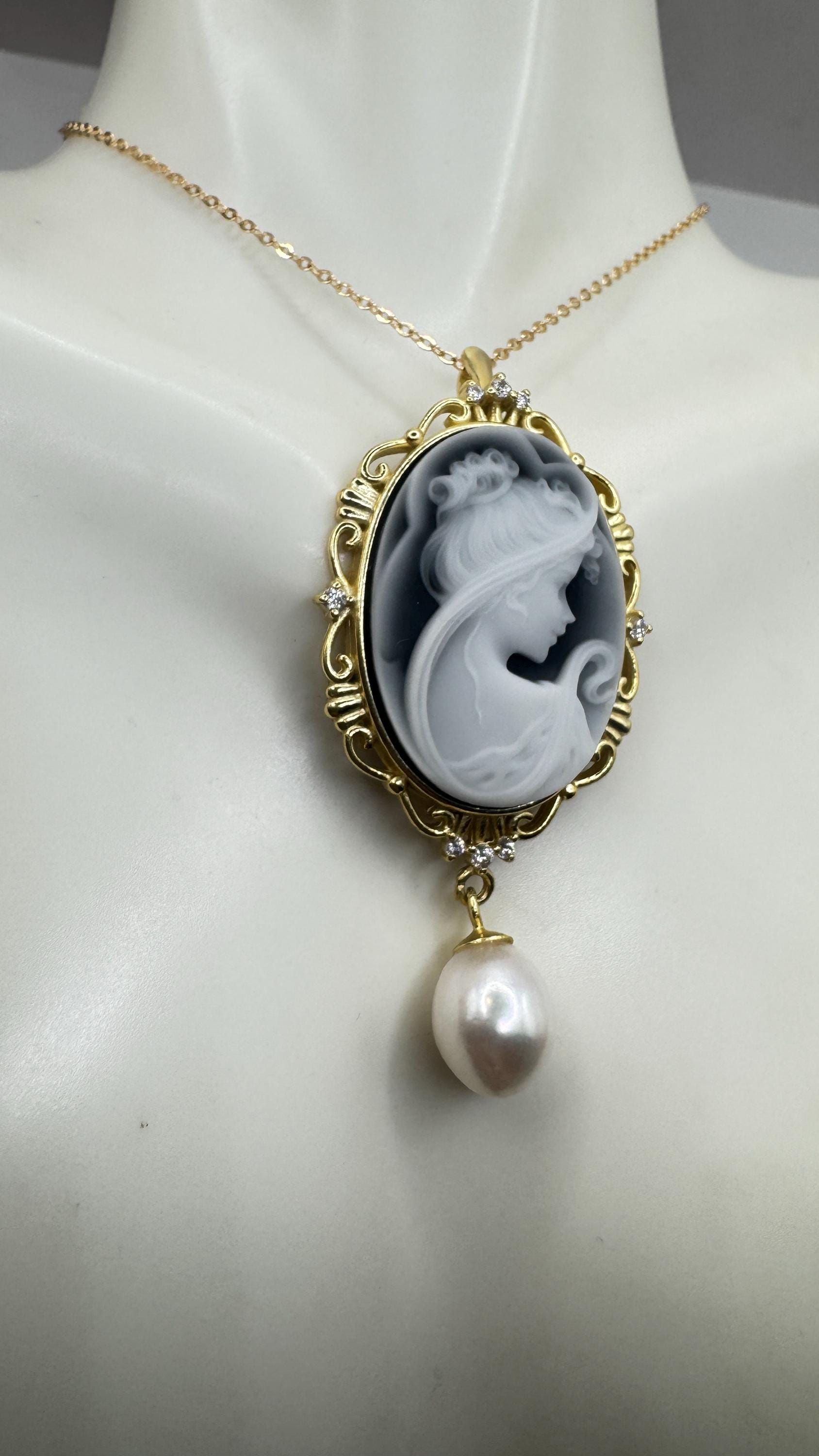 Vintage Onyx Cameo Golden 925 Sterling silver Necklace Choker