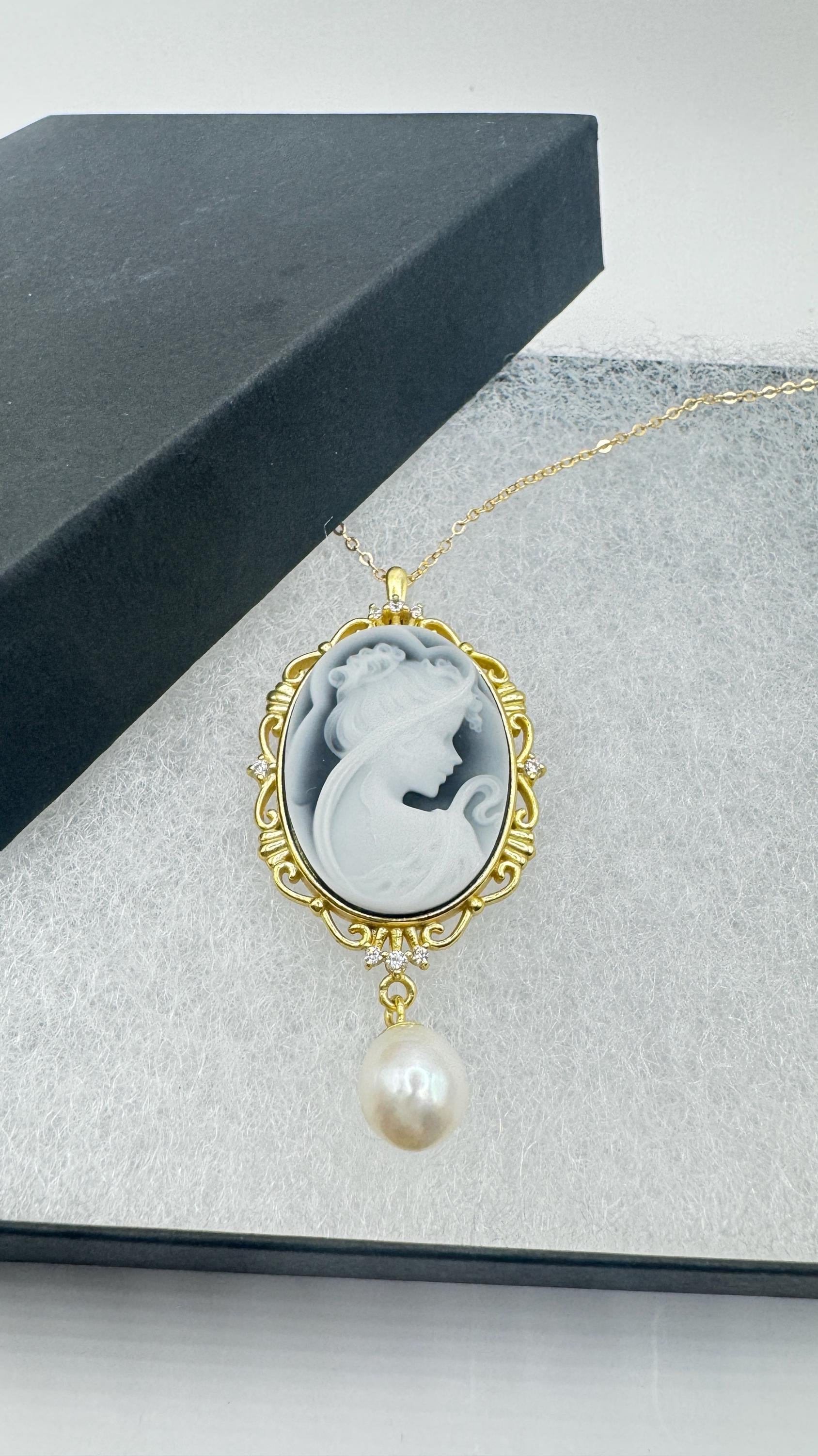 Vintage Onyx Cameo Golden 925 Sterling silver Necklace Choker