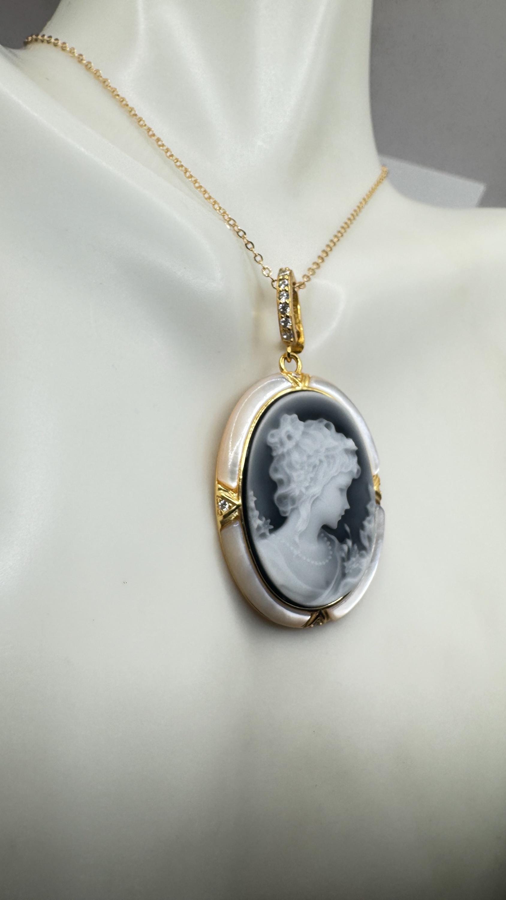 Vintage Onyx Cameo Golden 925 Sterling silver Necklace Choker