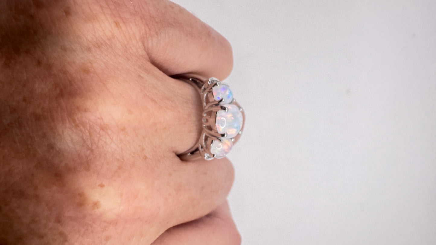 Vintage Fire Opal Golden 925 Sterling Silver Cocktail Ring