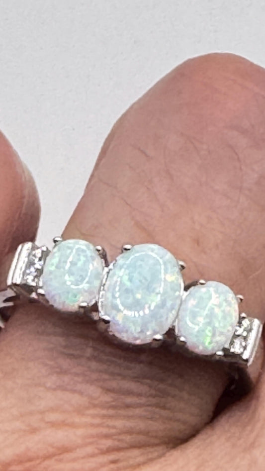 Vintage Fire Opal 925 Sterling Silver Cocktail Ring