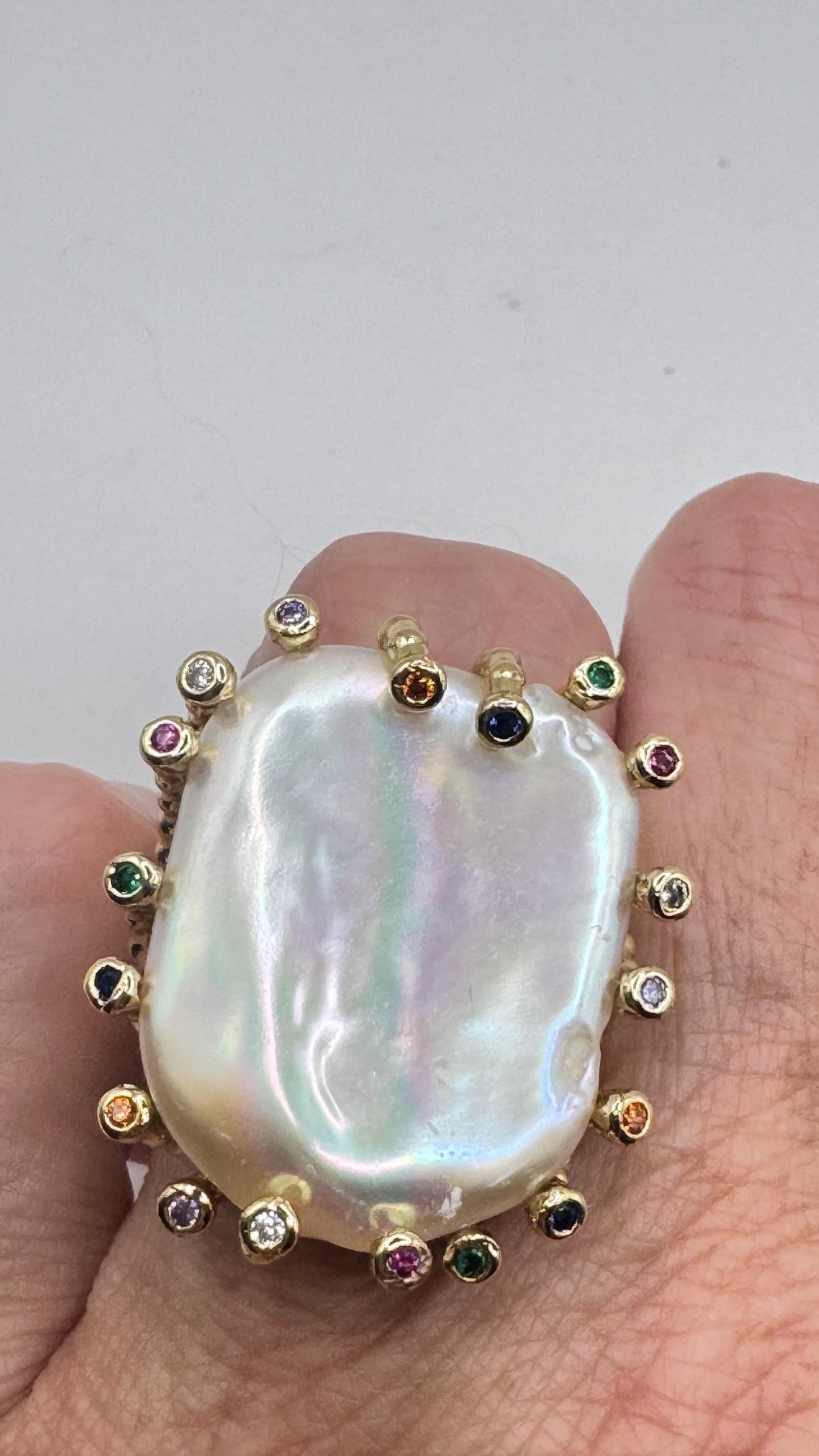 Vintage Biwa Pearl Ring Golden 925 Sterling Silver Cocktail Statement Adjustable