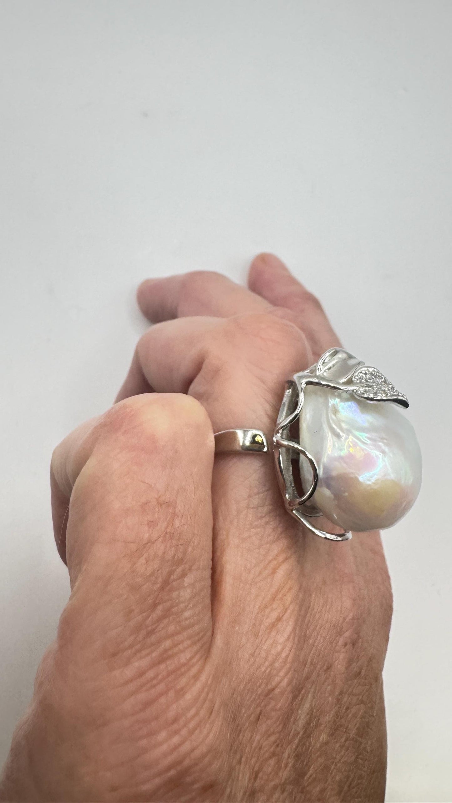 Vintage Biwa Pearl Ring 925 Sterling Silver Cocktail Statement Adjustable