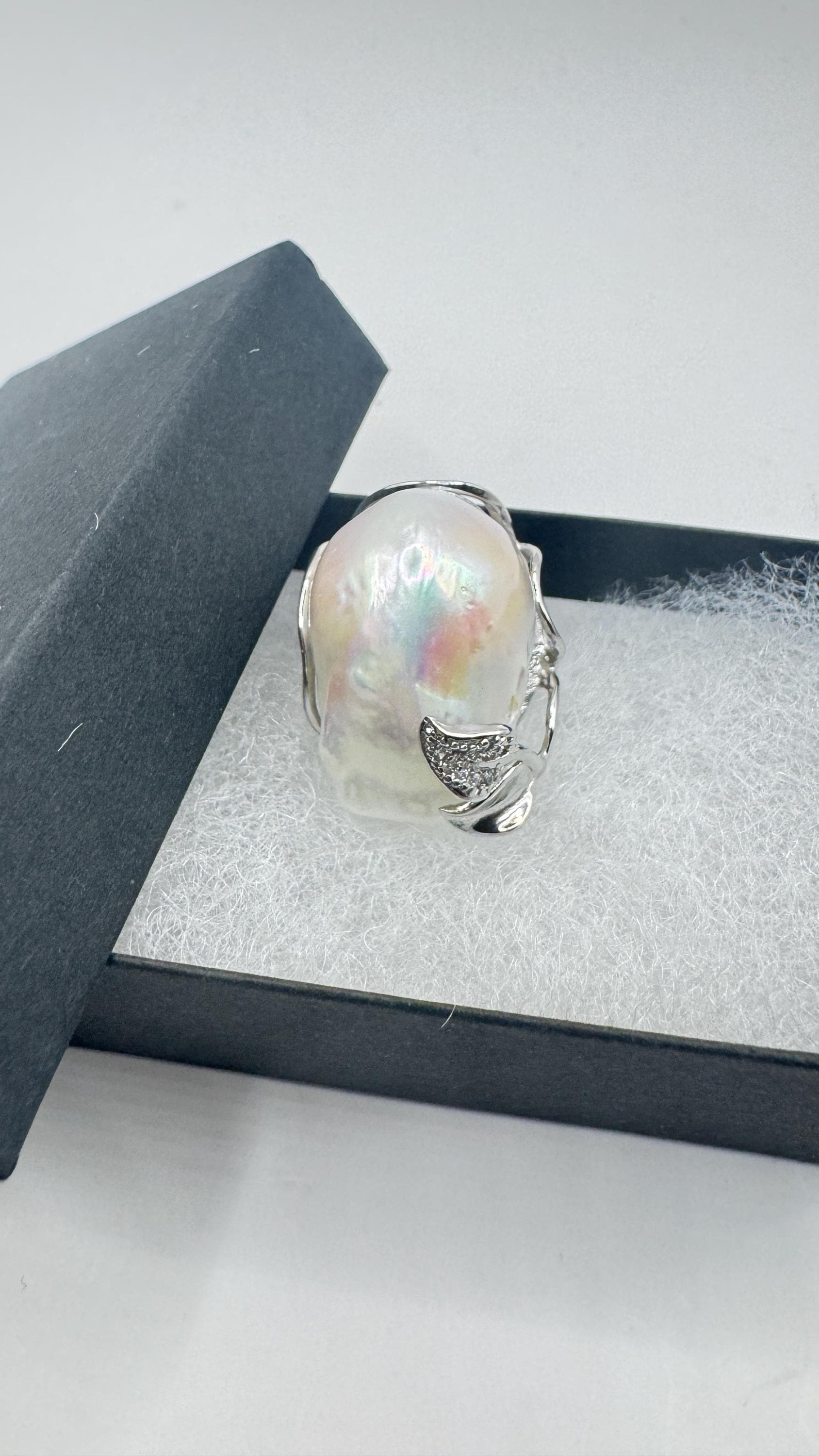 Vintage Biwa Pearl Ring 925 Sterling Silver Cocktail Statement Adjustable