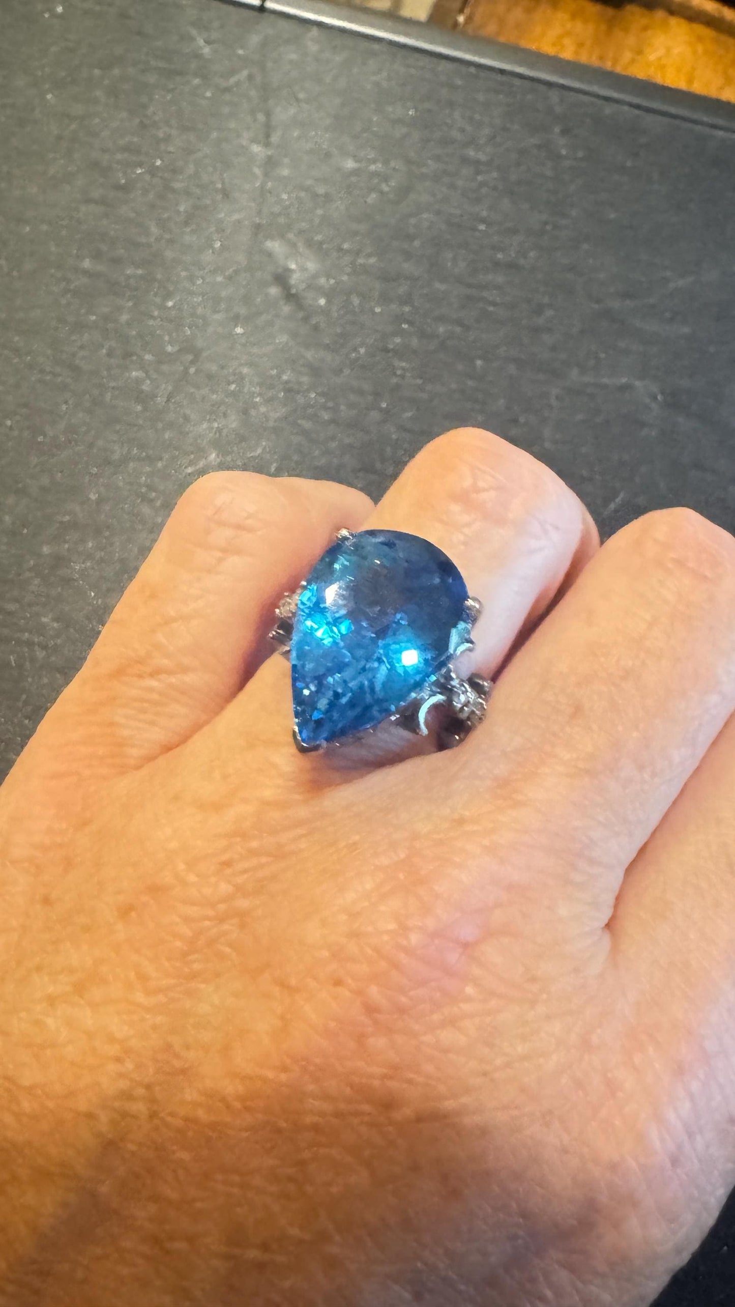 Vintage Blue Fluorite 925 Sterling Silver Deco Ring