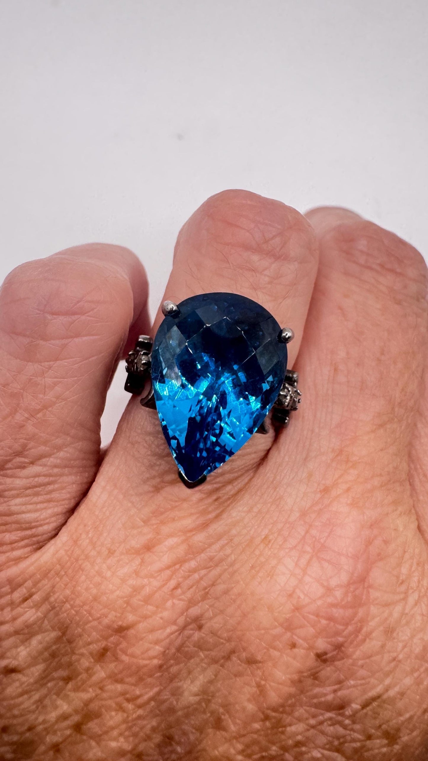 Vintage Blue Fluorite 925 Sterling Silver Deco Ring