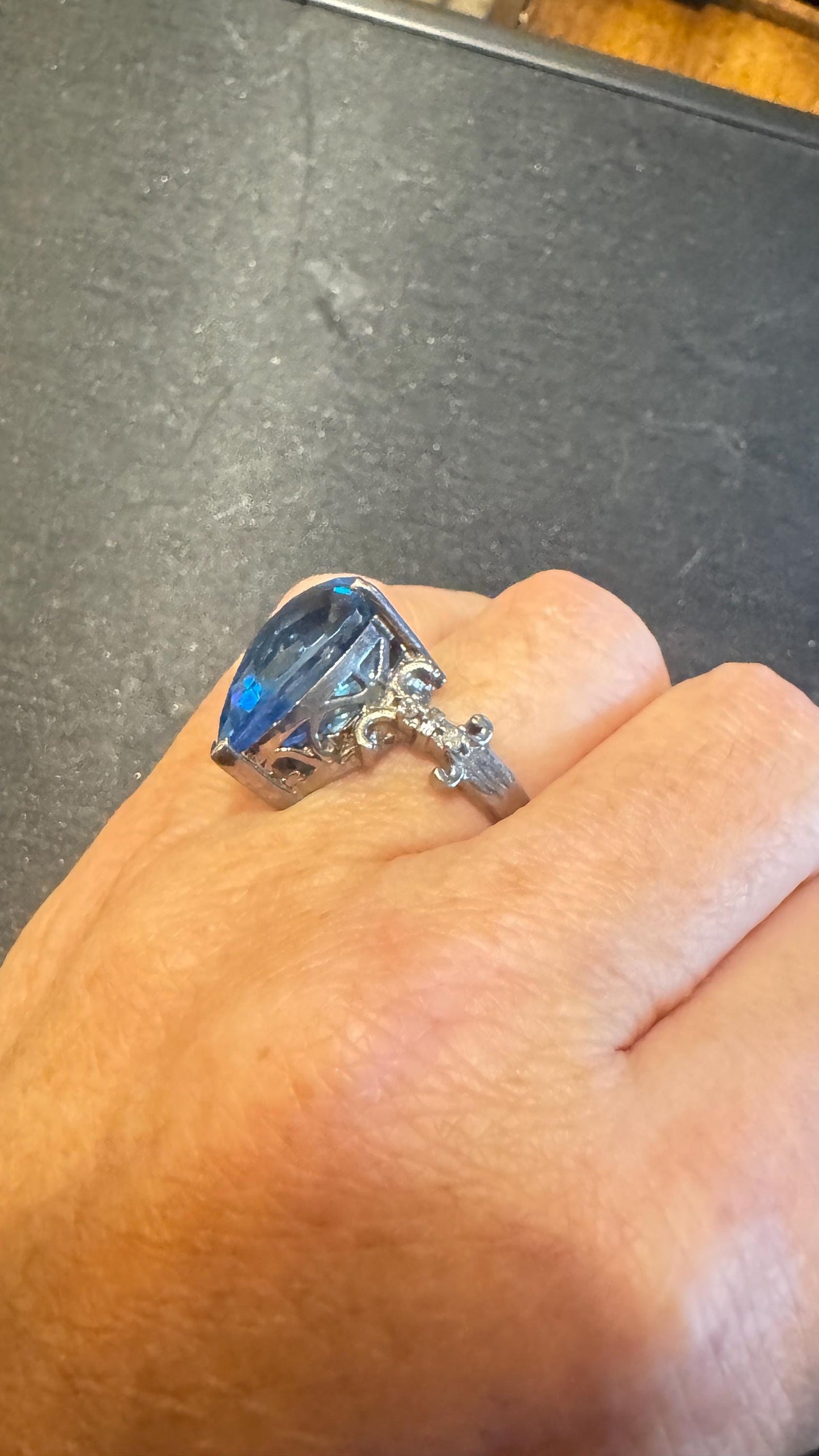 Vintage Blue Fluorite 925 Sterling Silver Deco Ring