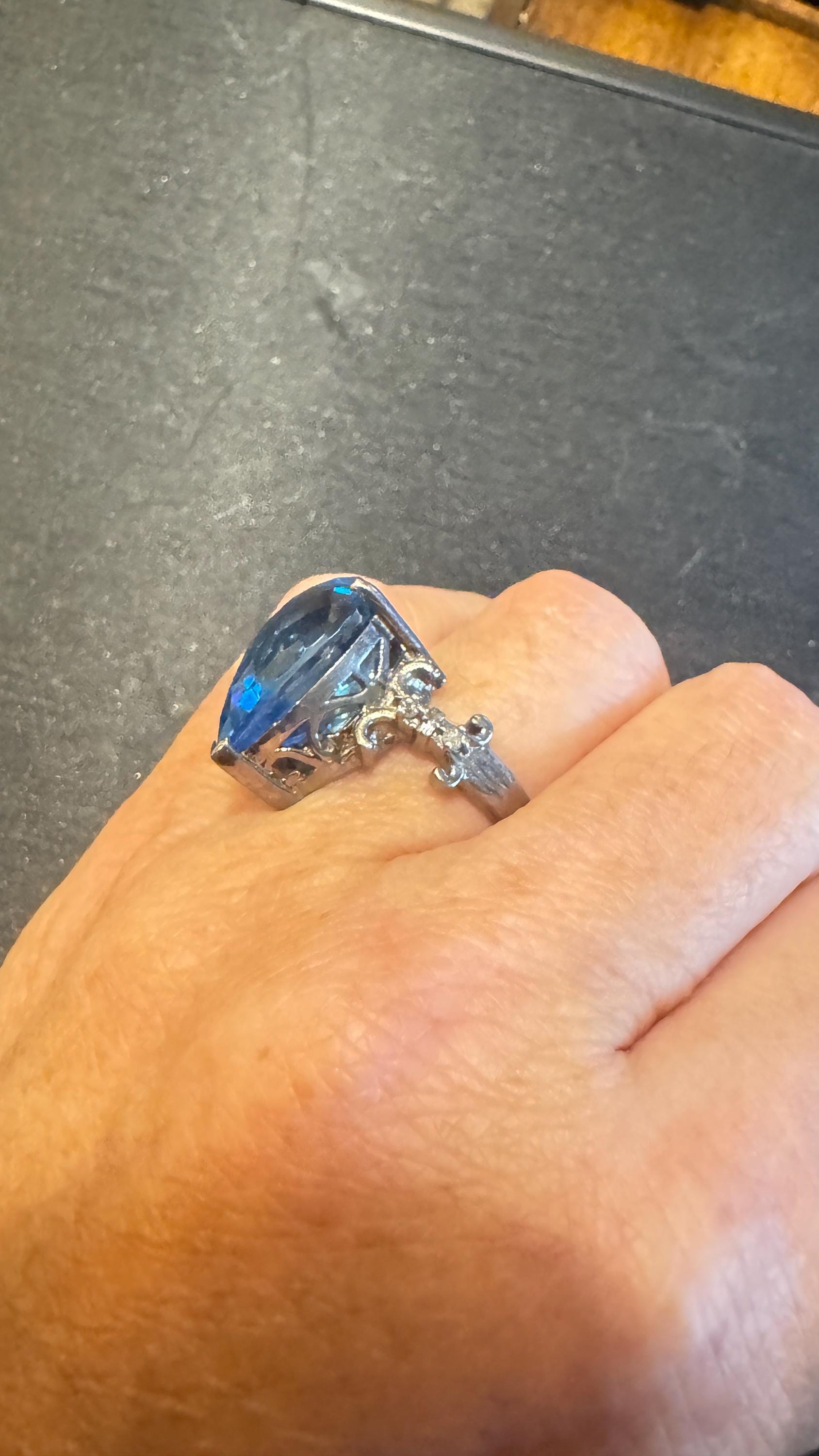 Vintage Blue Fluorite 925 Sterling Silver Deco Ring