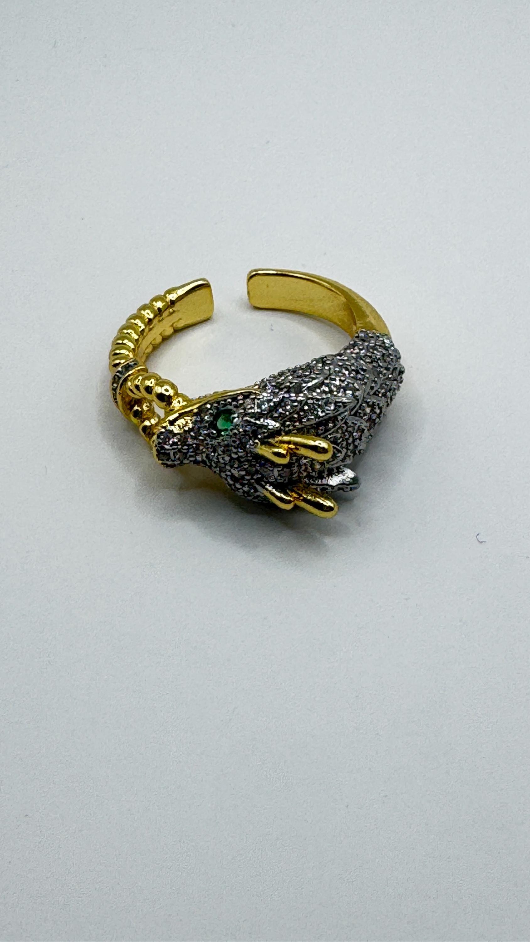 Vintage adjustable Dragon ring bronze with gold finish