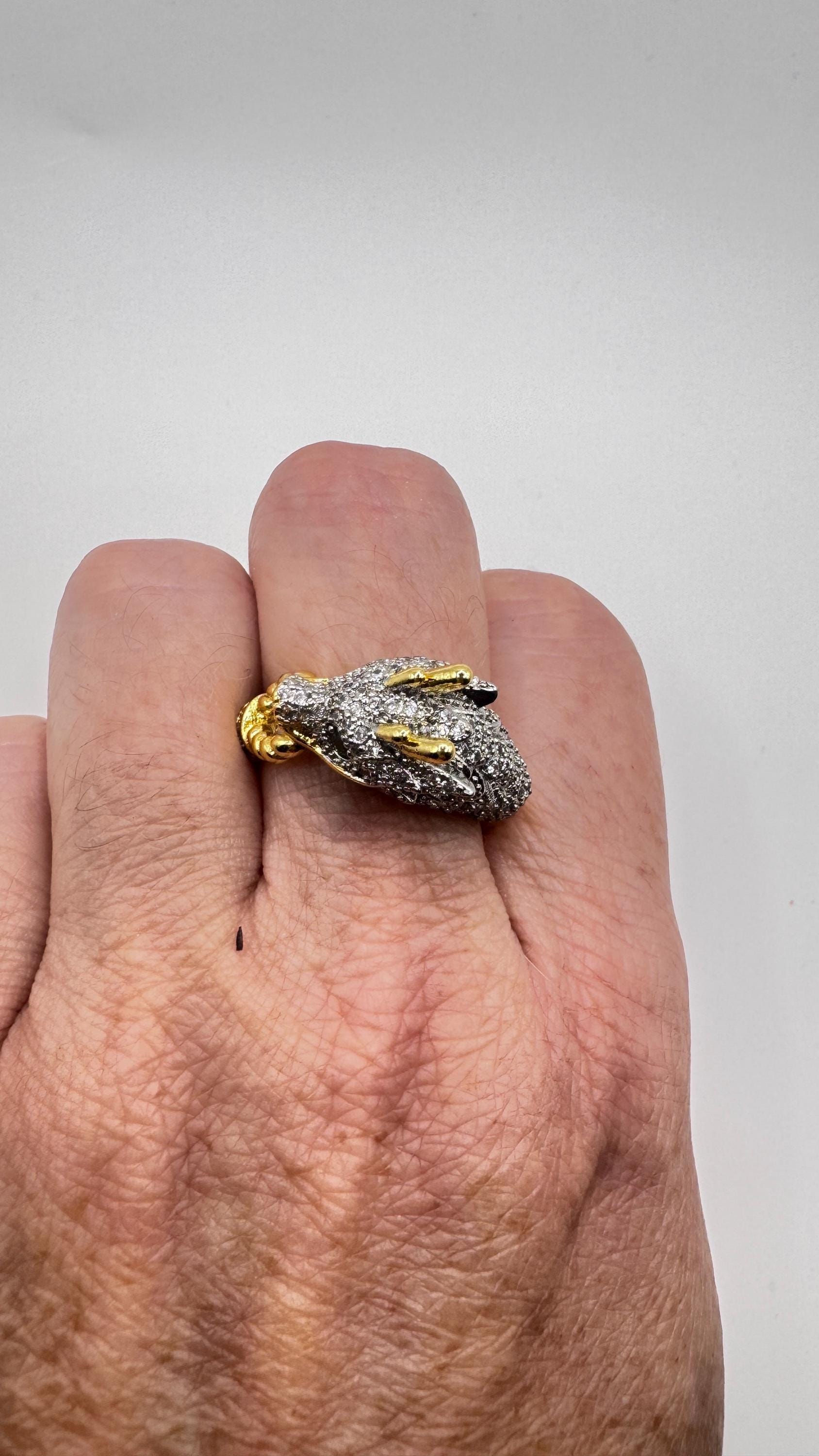 Vintage adjustable Dragon ring bronze with gold finish