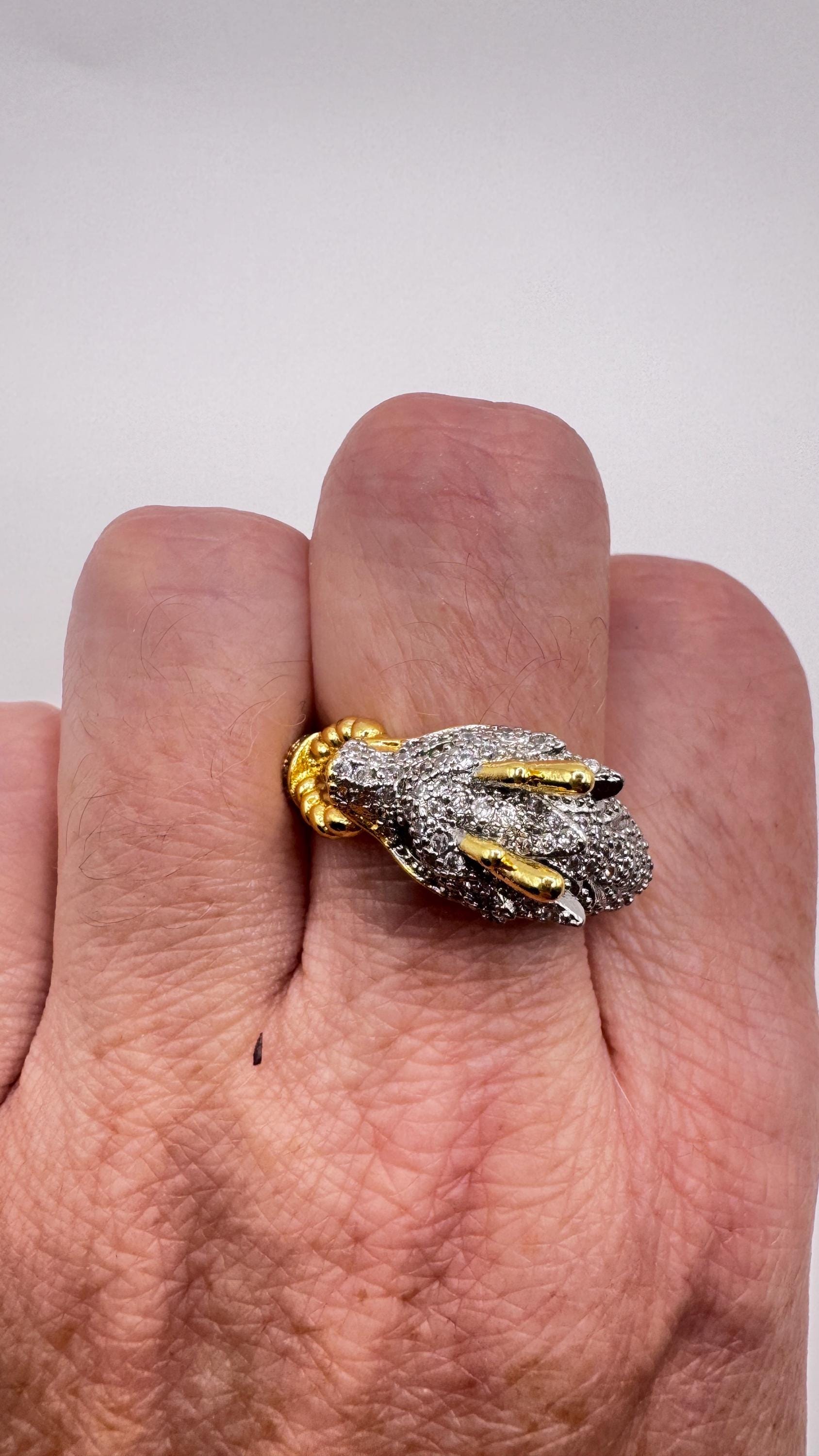 Vintage adjustable Dragon ring bronze with gold finish