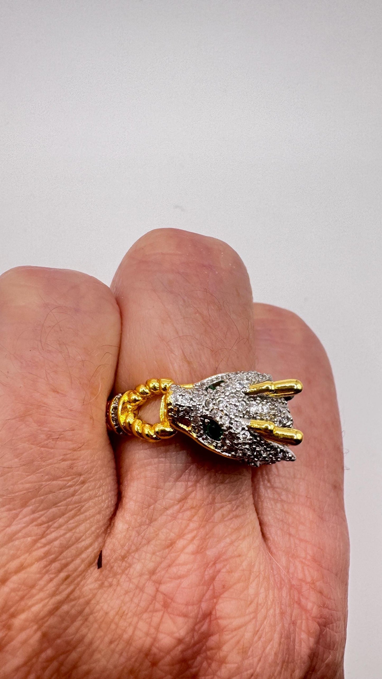 Vintage adjustable Dragon ring bronze with gold finish