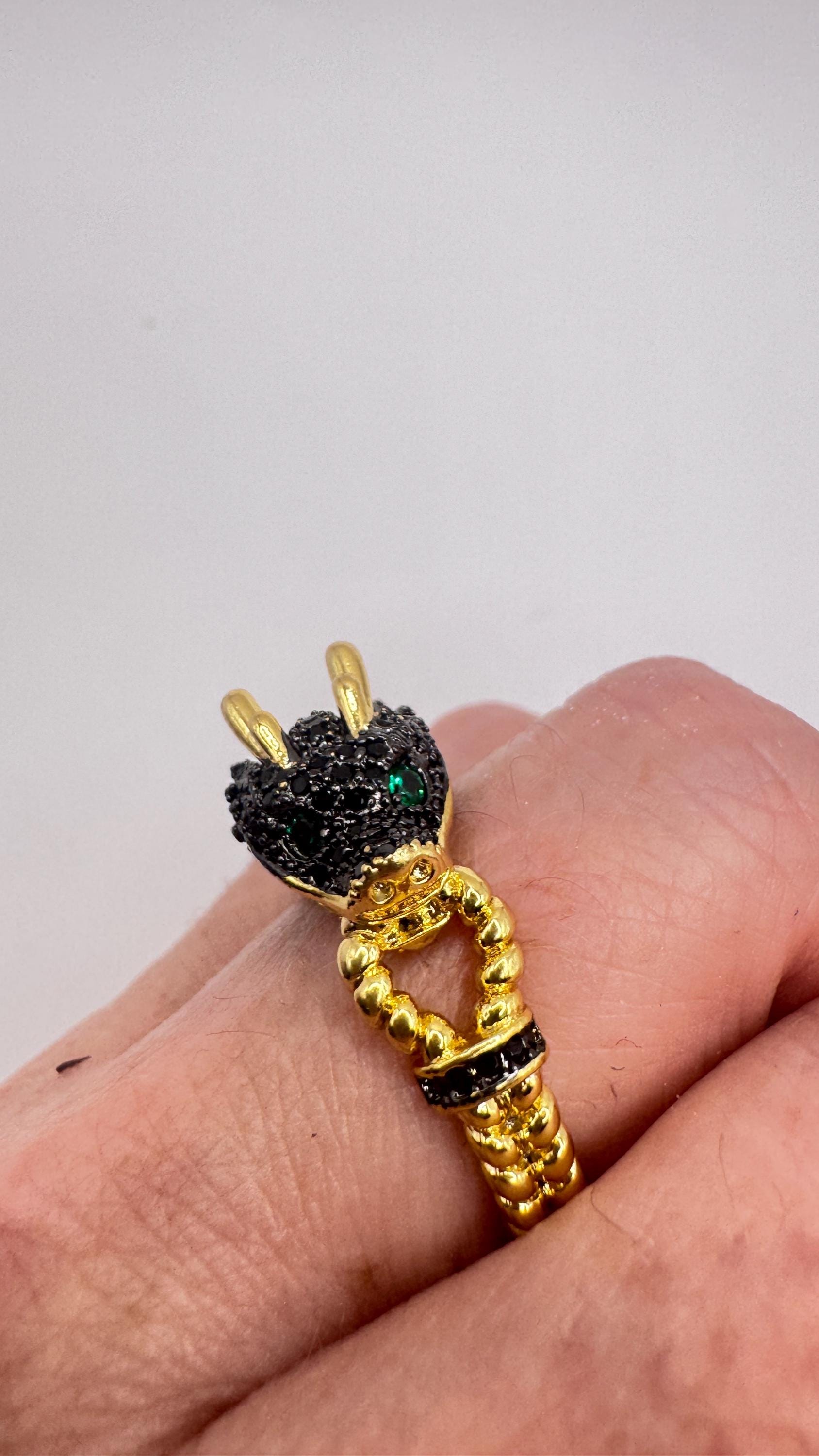 Vintage adjustable Dragon ring bronze with gold finish