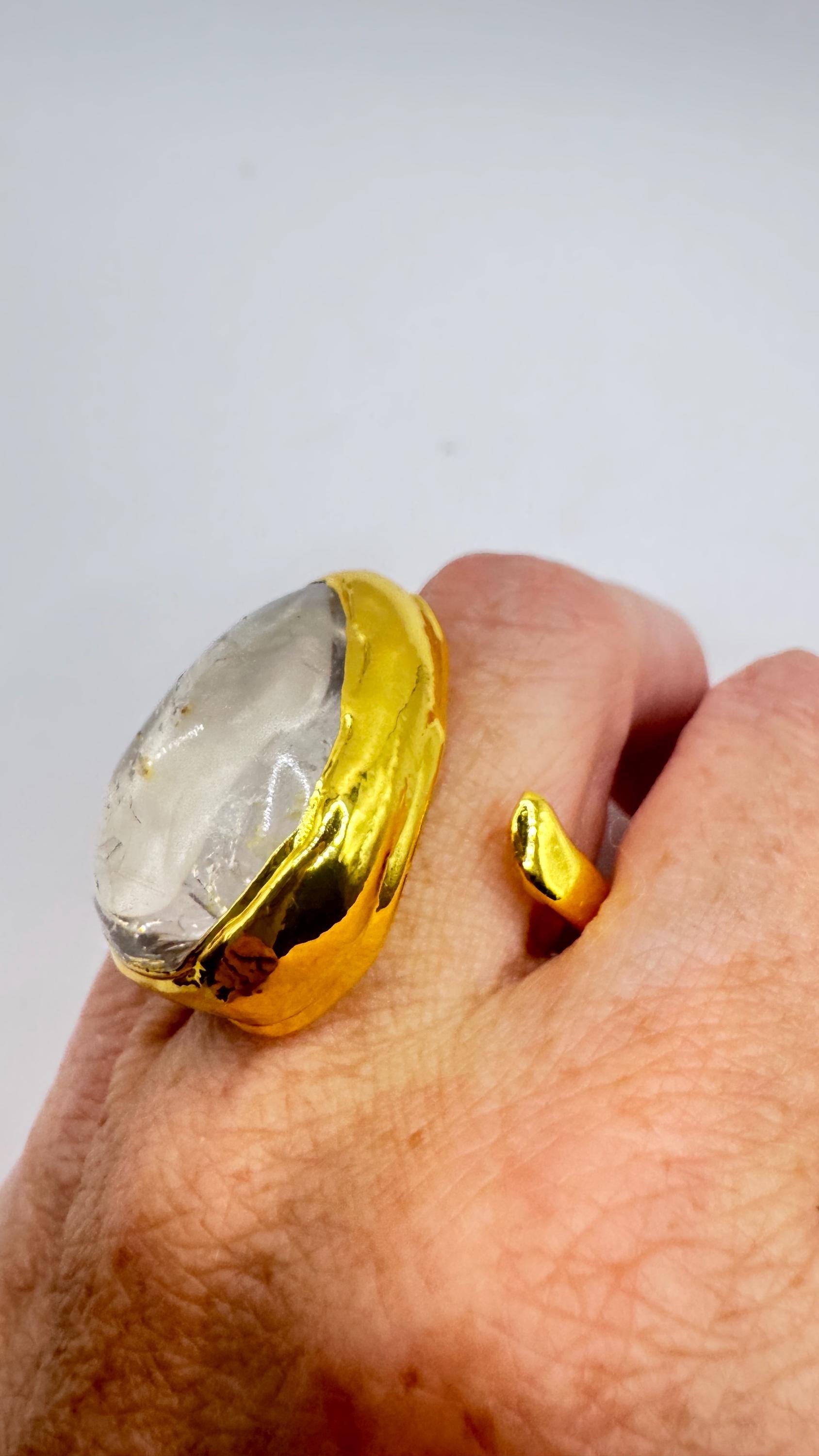 Vintage Clear Quartz Cocktail Ring Adjustable