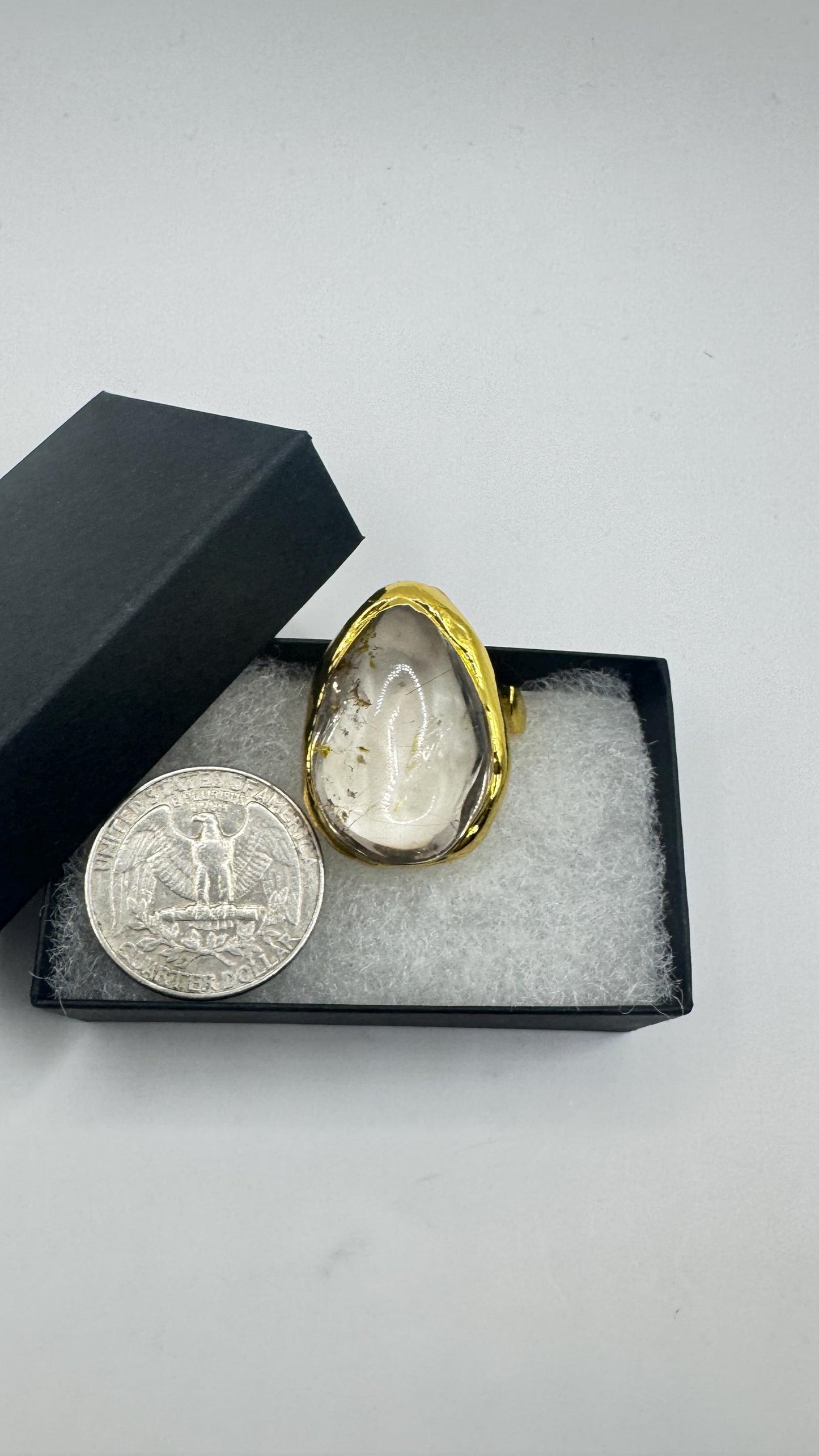 Vintage Clear Quartz Cocktail Ring Adjustable