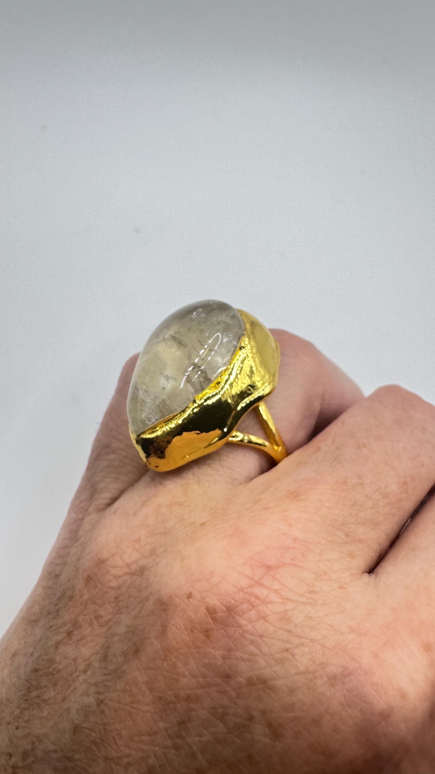 Vintage Clear Quartz Cocktail Ring Adjustable