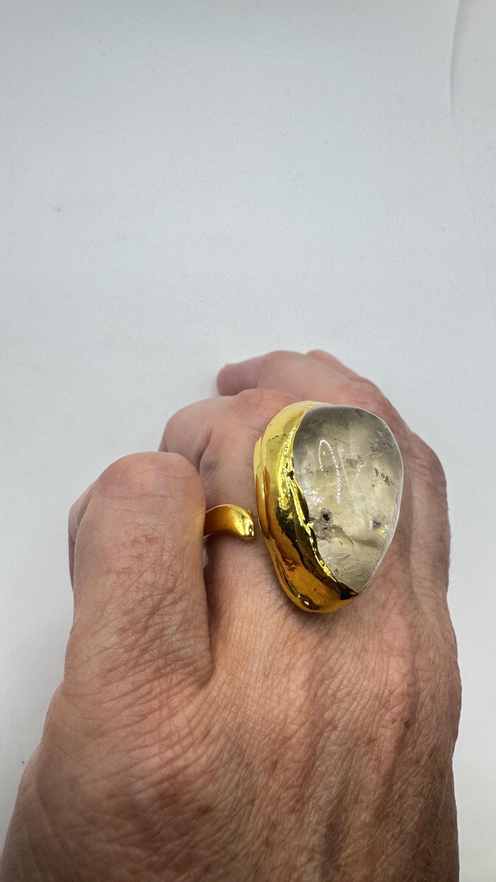 Vintage Clear Quartz Cocktail Ring Adjustable
