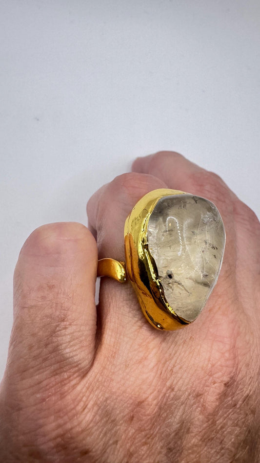 Vintage Clear Quartz Cocktail Ring Adjustable