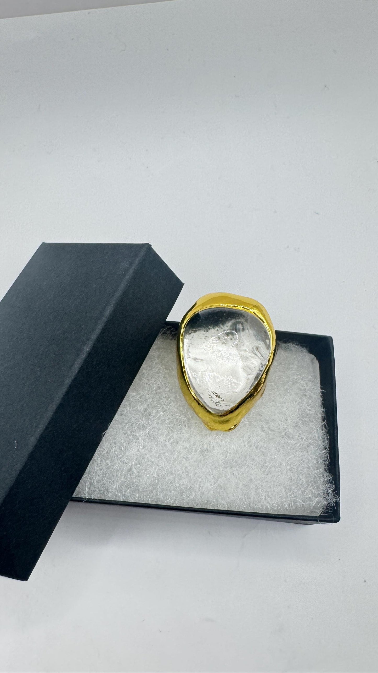 Vintage Clear Quartz Cocktail Ring Adjustable